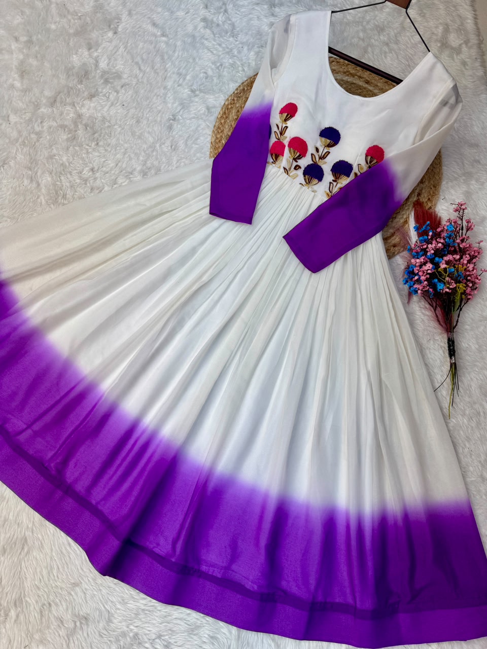 Women’s Star Georgette Gown with Embroidery Woolen Thread Work SurMira Fashion
