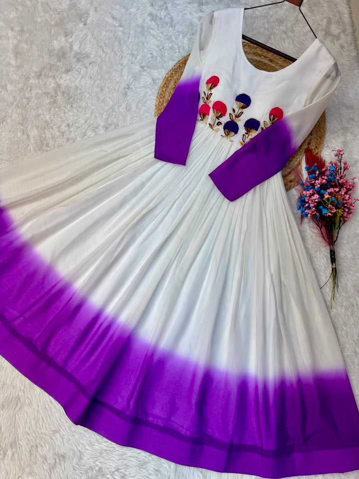 Women’s Star Georgette Gown with Embroidery Woolen Thread Work SurMira Fashion