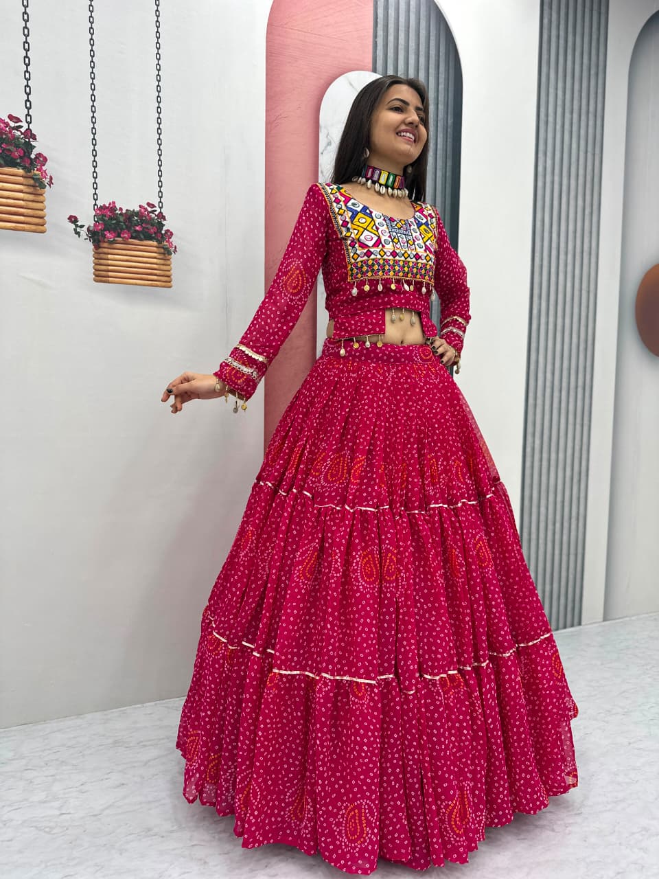 Women’s Pure Fox Georgette Lehenga Choli with Thread Embroidery & Codi Work SurMira Fashion