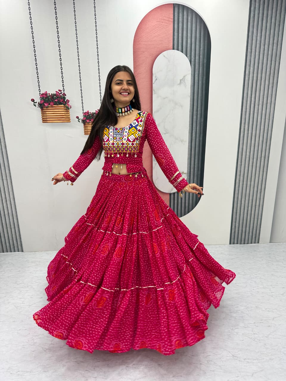 Women’s Pure Fox Georgette Lehenga Choli with Thread Embroidery & Codi Work SurMira Fashion