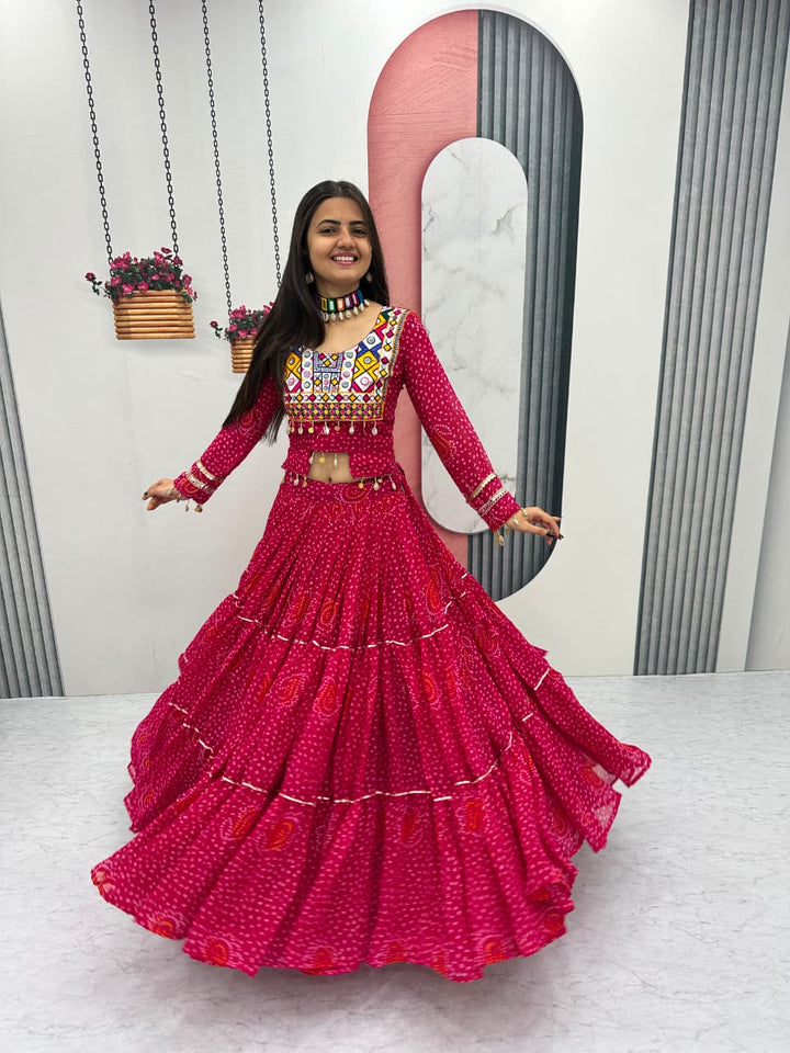 Women’s Pure Fox Georgette Lehenga Choli with Thread Embroidery & Codi Work SurMira Fashion