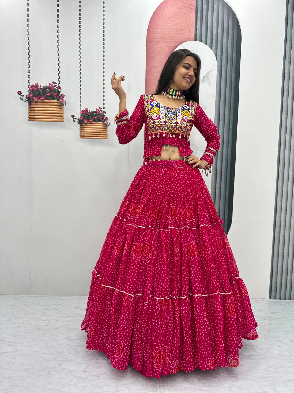 Women’s Pure Fox Georgette Lehenga Choli with Thread Embroidery & Codi Work SurMira Fashion