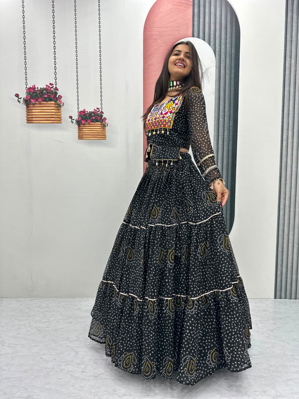 Women’s Pure Fox Georgette Lehenga Choli with Thread Embroidery & Codi Work SurMira Fashion