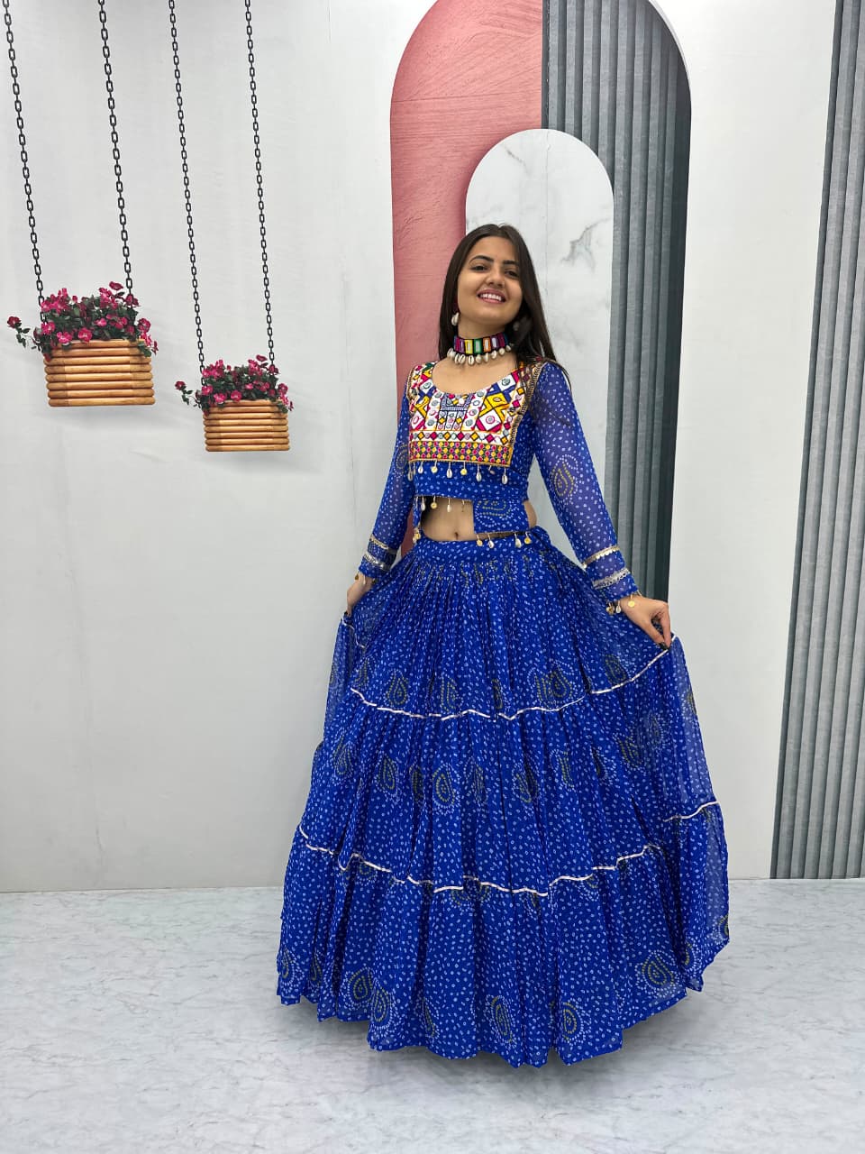 Women’s Pure Fox Georgette Lehenga Choli with Thread Embroidery & Codi Work SurMira Fashion