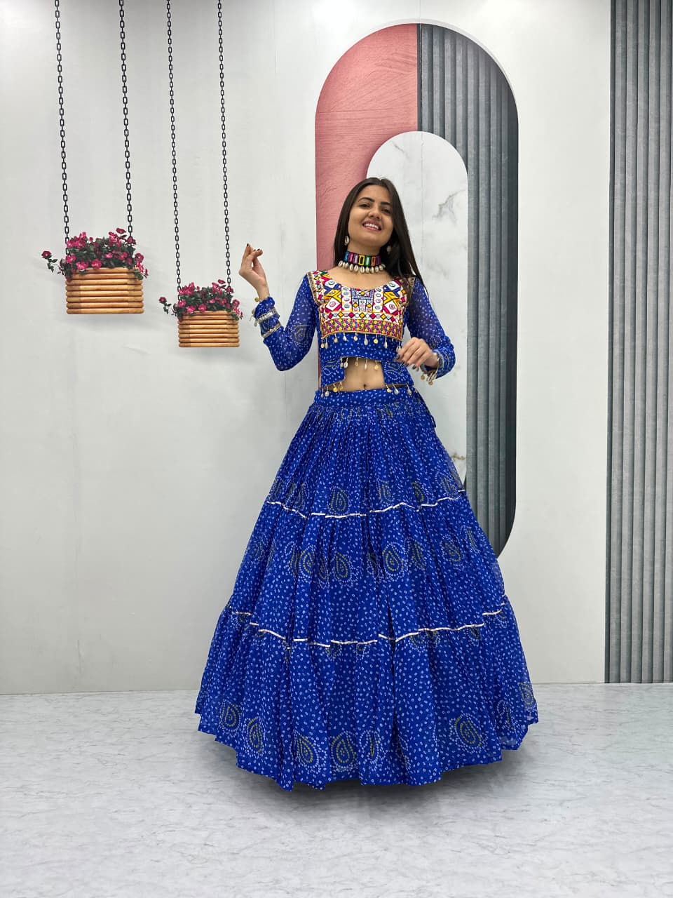 Women’s Pure Fox Georgette Lehenga Choli with Thread Embroidery & Codi Work SurMira Fashion