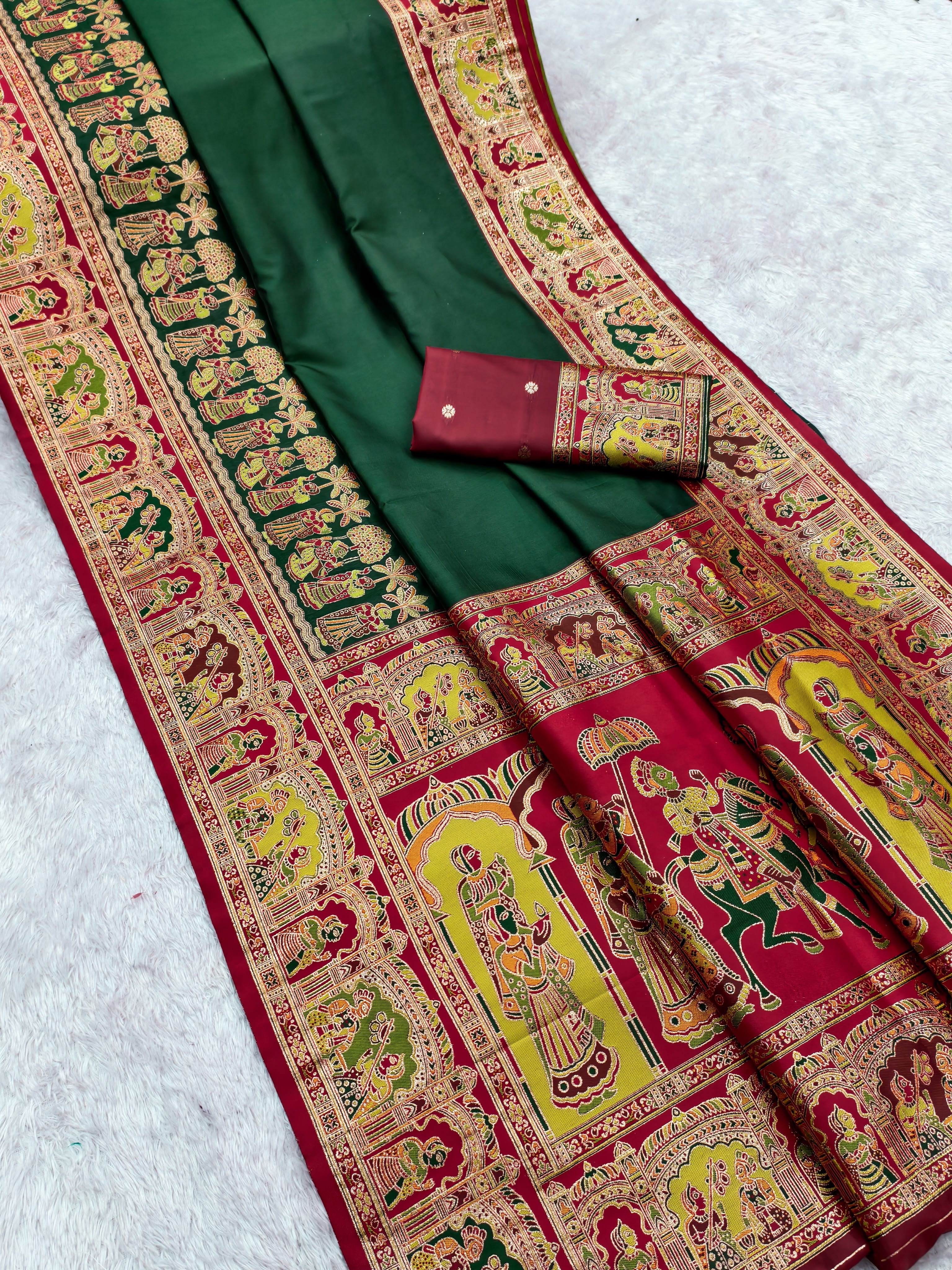 Women’s Pashmina Paithani Silk Saree with Multicolor Paisley Border & Contrast Blouse SurMira Fashion