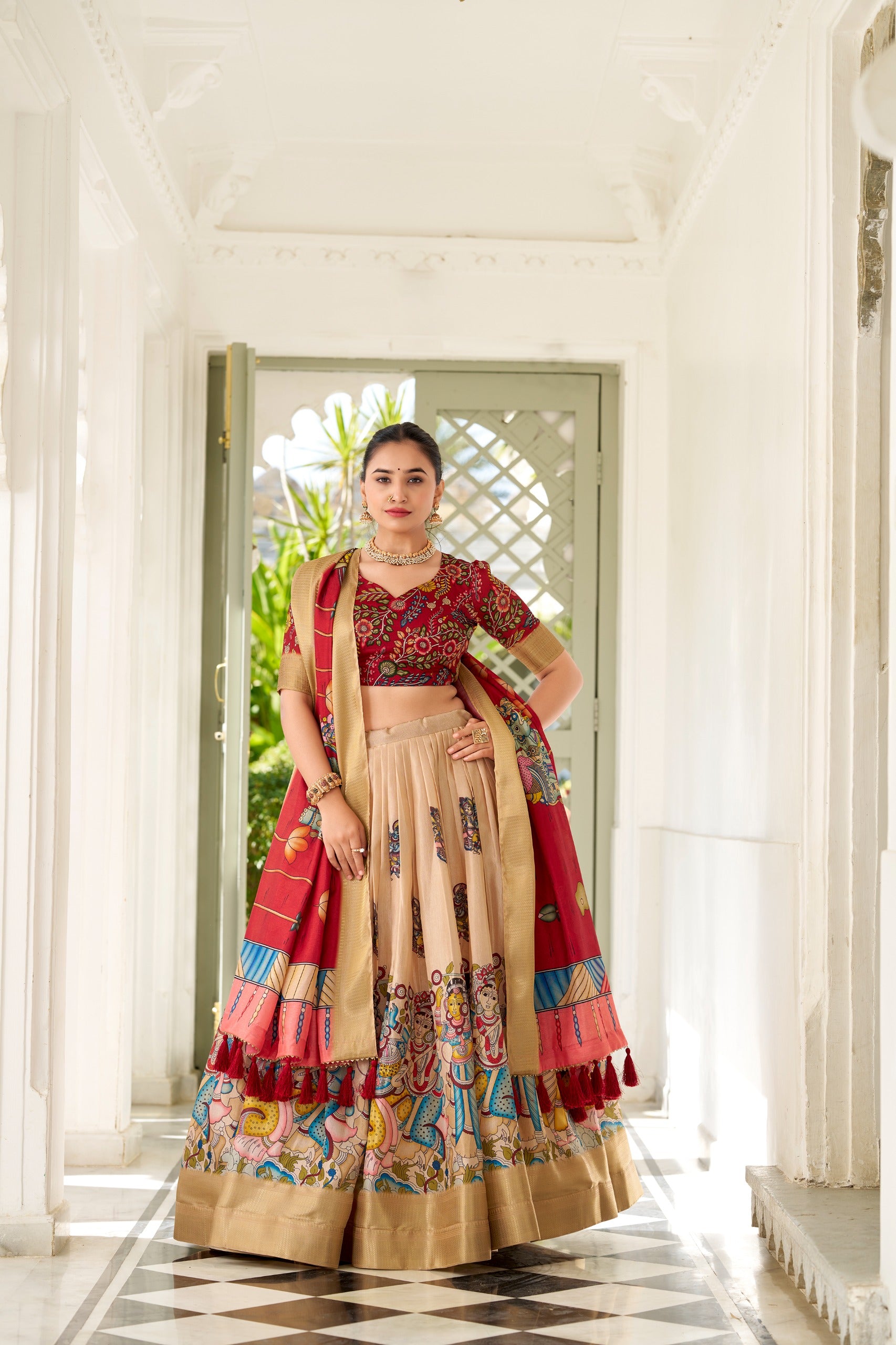 Traditional Kalamkari Print Lehenga Choli Set SurMira Fashion