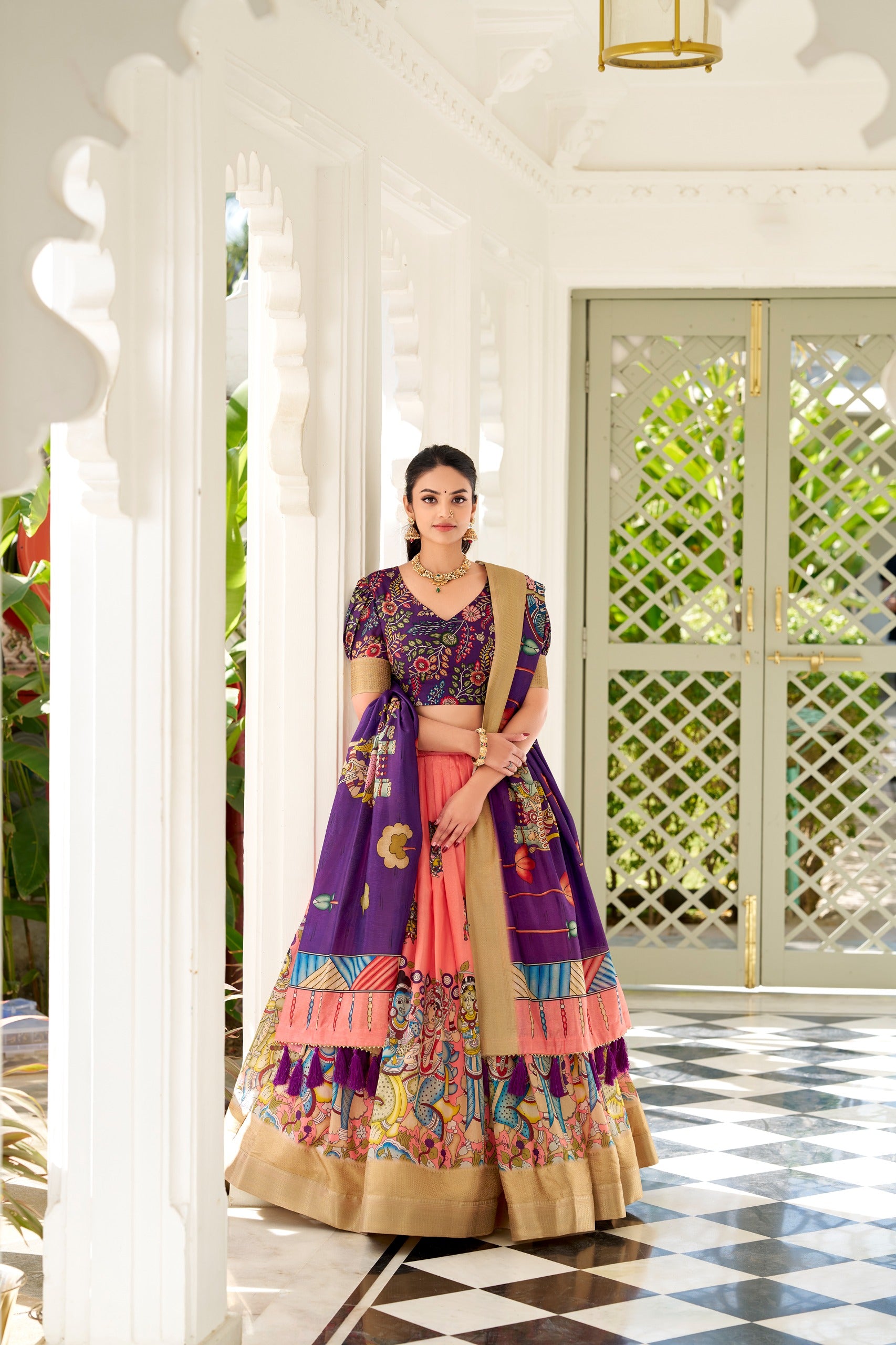 Premium Dola Silk Lehenga with Kalamkari Print SurMira Fashion