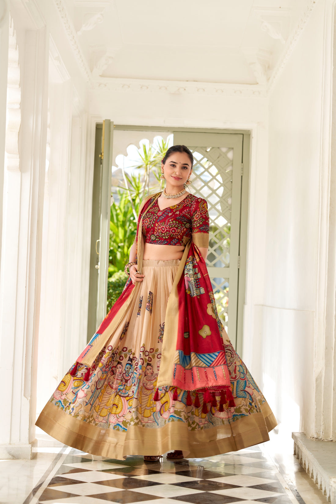 Traditional Kalamkari Print Lehenga Choli Set SurMira Fashion