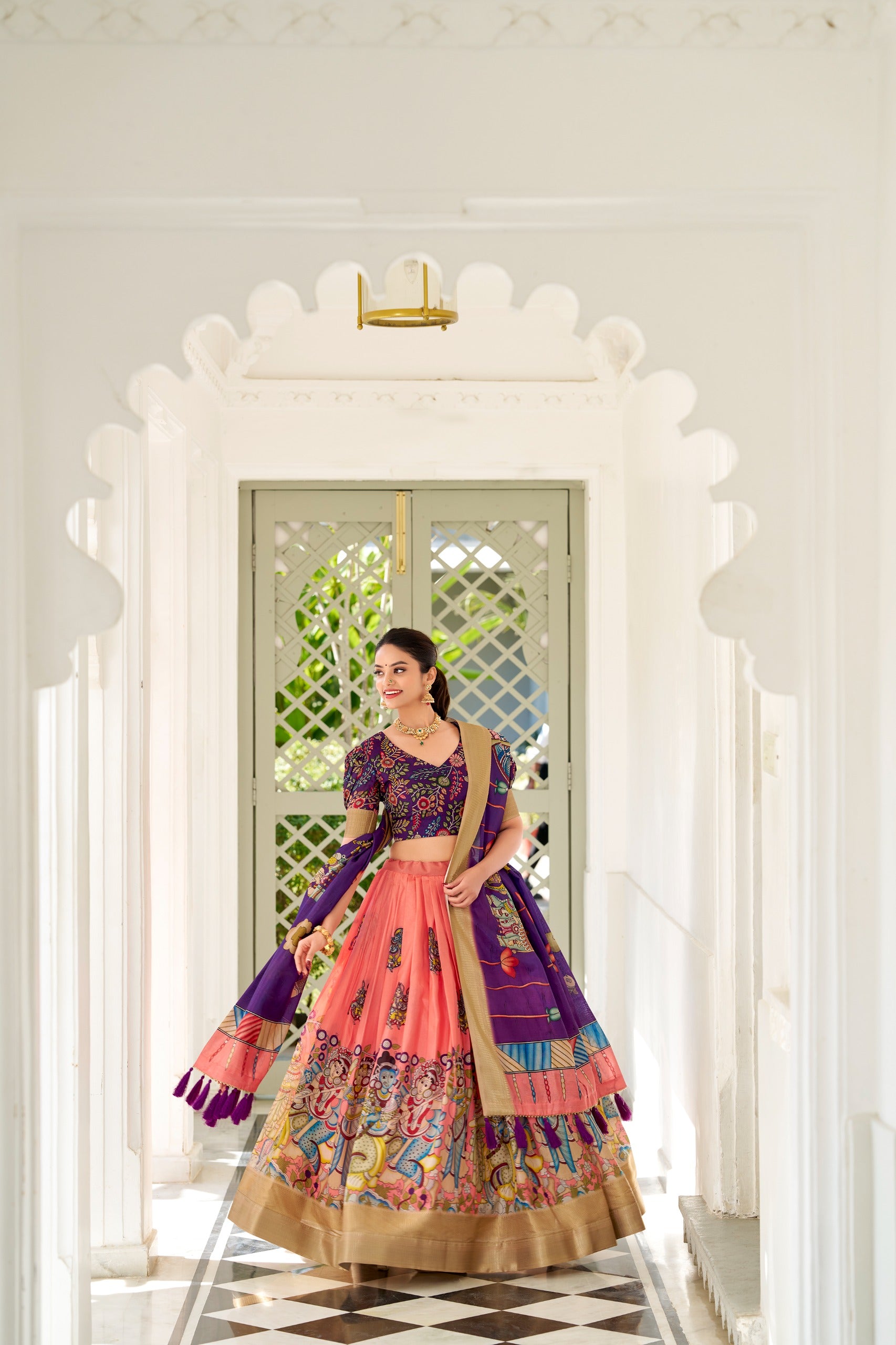 Premium Dola Silk Lehenga with Kalamkari Print SurMira Fashion