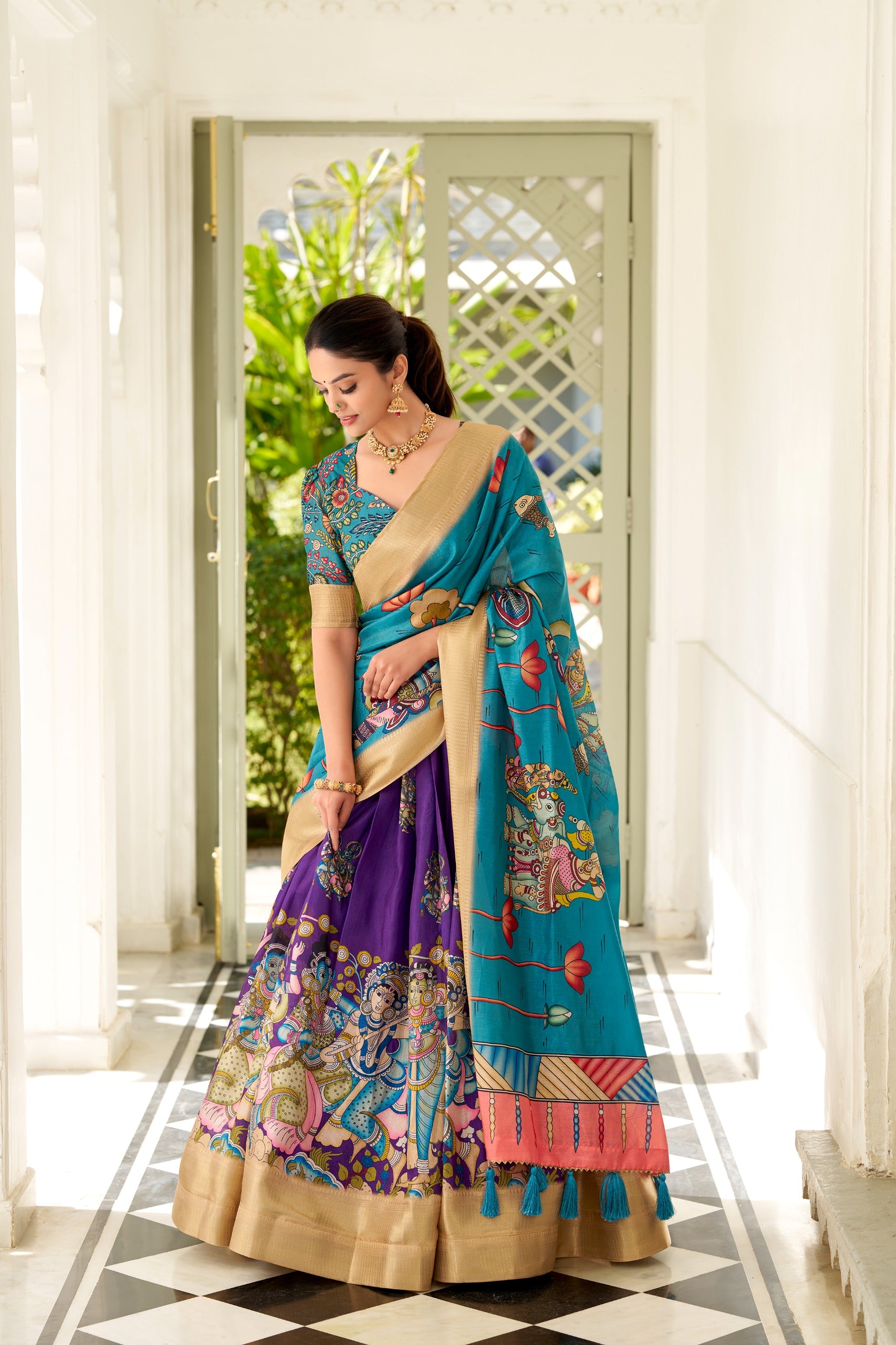Designer Dola Silk Kalamkari Lehenga Choli for Women SurMira Fashion