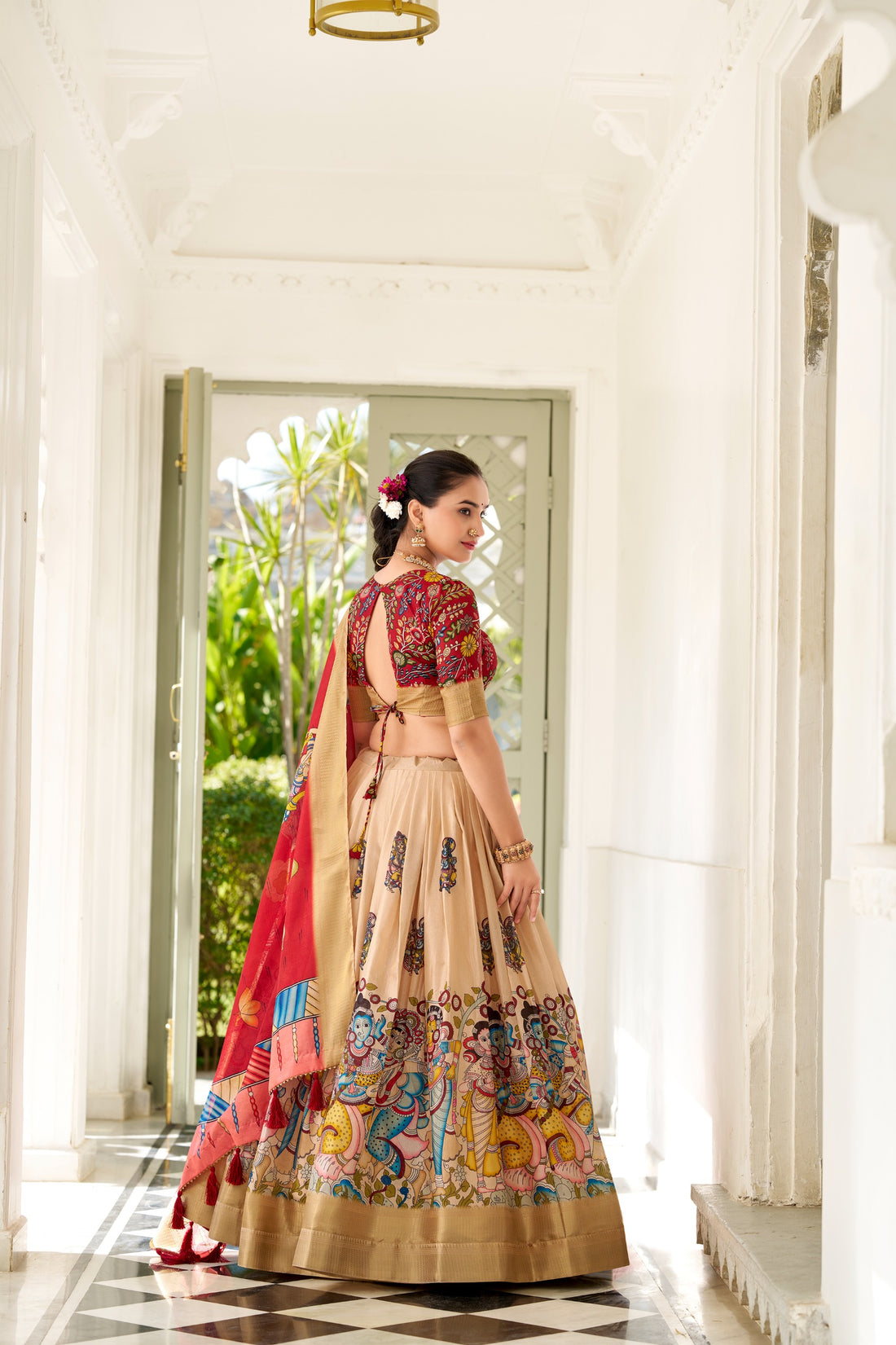 Traditional Kalamkari Print Lehenga Choli Set SurMira Fashion