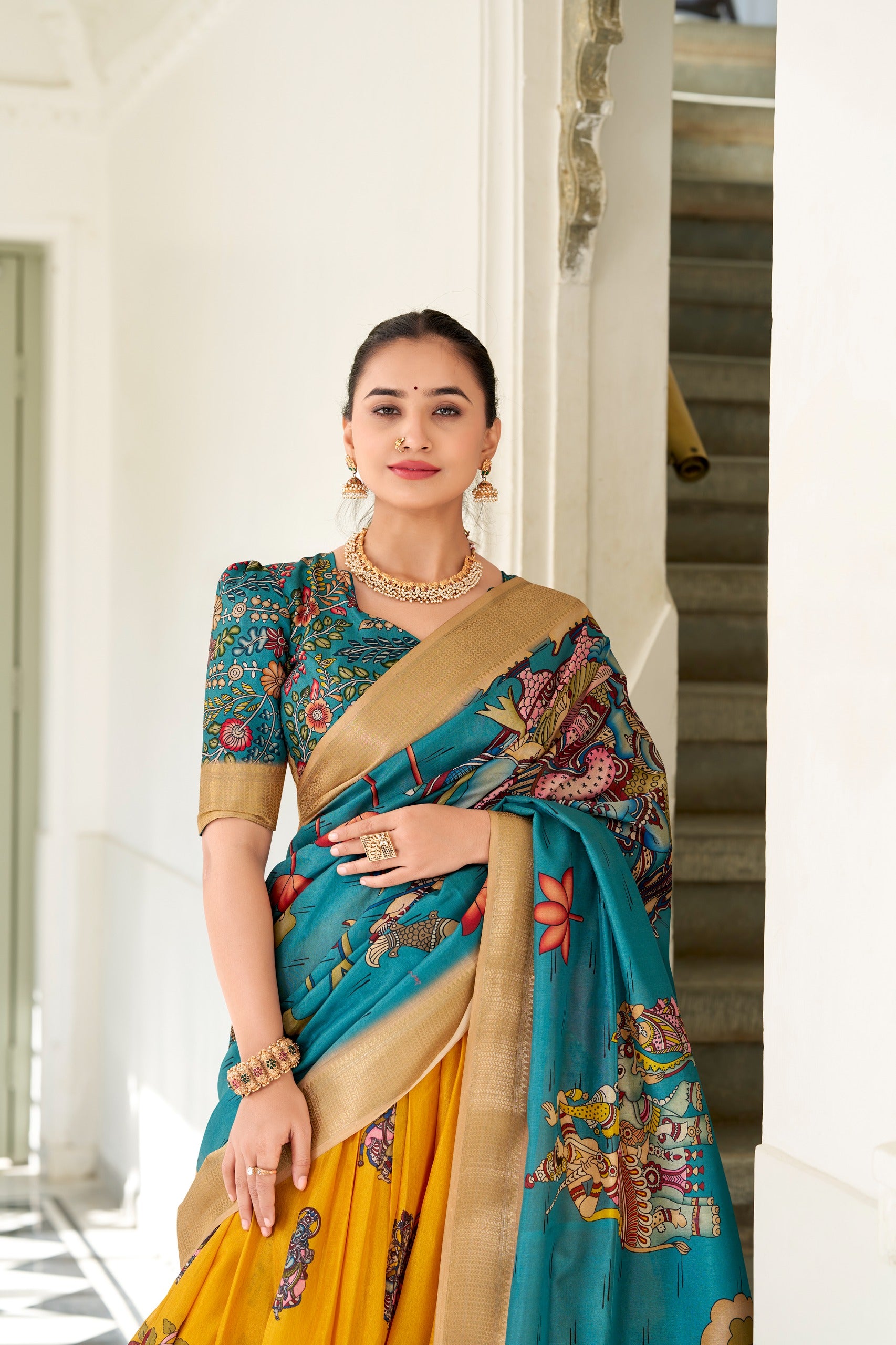 Women’s Dola Silk Kalamkari Print Lehenga Choli Set with Weaving Border SurMira Fashion