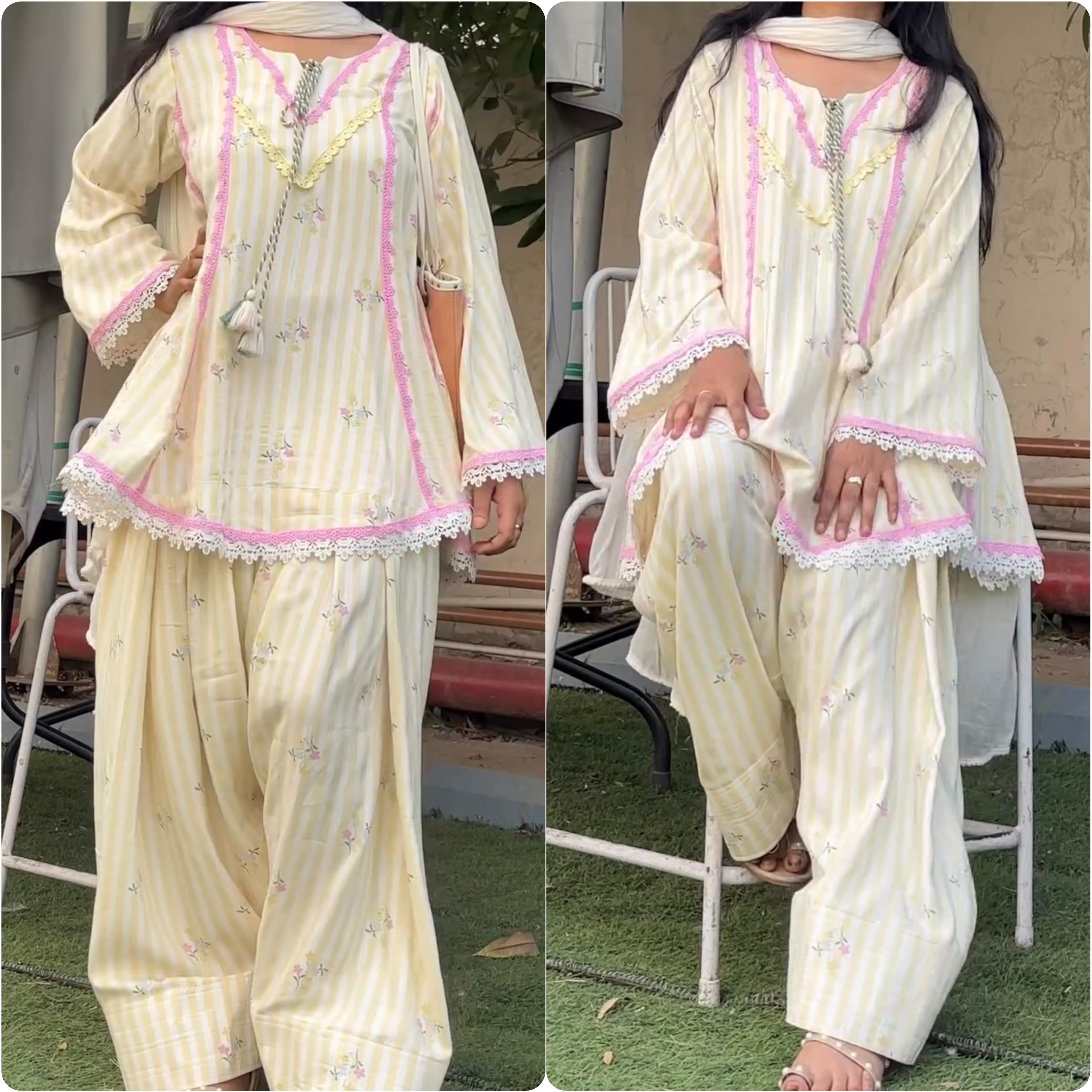 Women’s Heavy Pure Natural Crepe Salwar Suit with Farshi Pant & Nazmin Dupatta SurMira Fashion