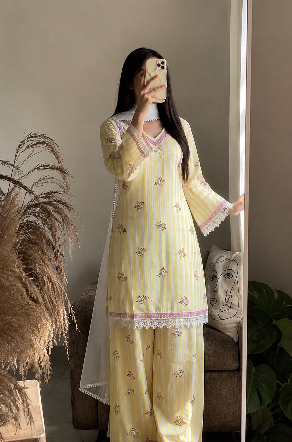 Women’s Heavy Pure Natural Crepe Salwar Suit with Farshi Pant & Nazmin Dupatta SurMira Fashion