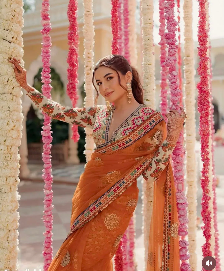 Designer Butterfly Net Saree with Embroidery Work SurMira Fashion