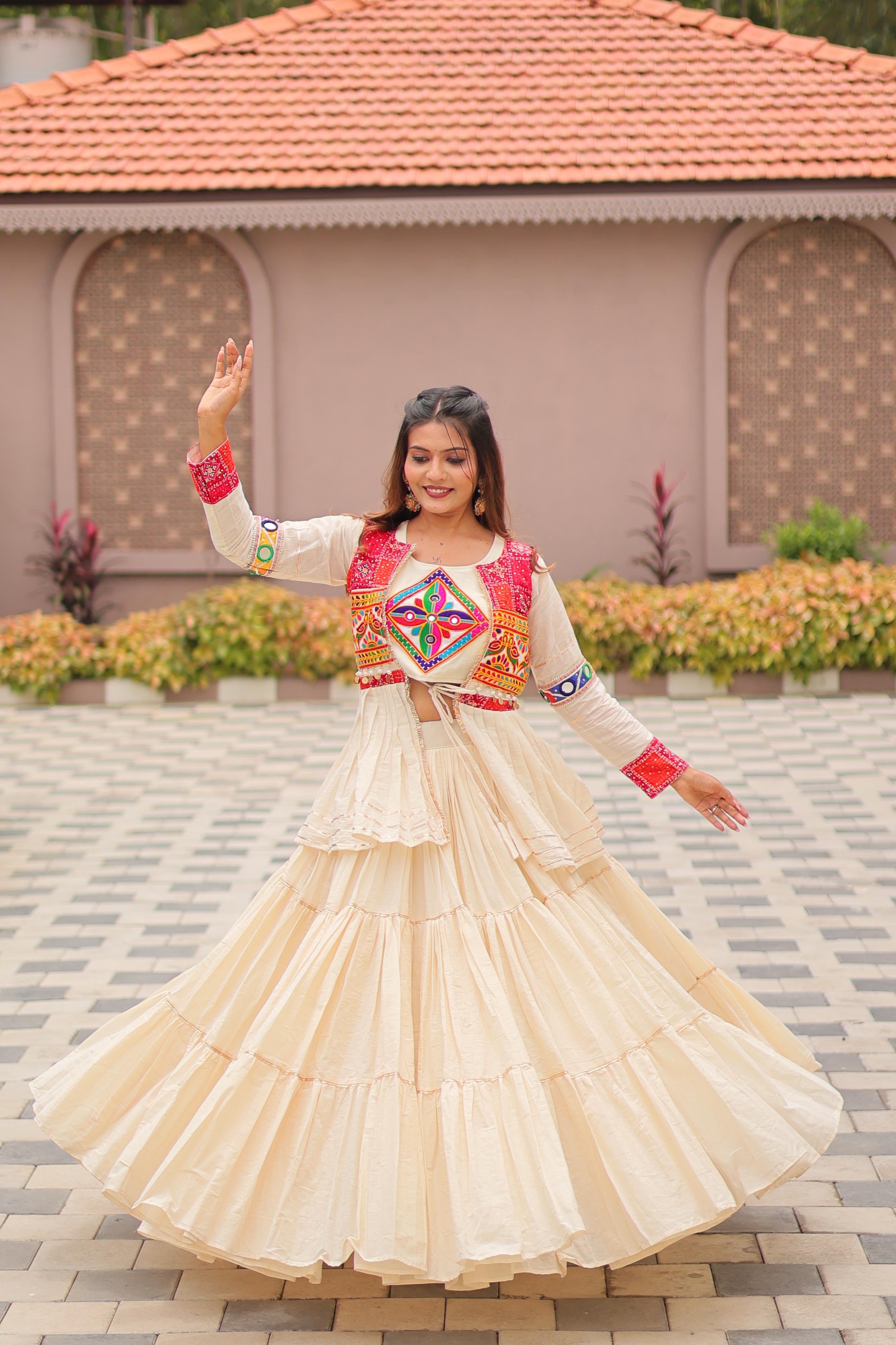 Women’s Pure Cotton Lehenga Choli with Gamthi Work, Designer Koti & 9 Meter Flair SurMira Fashion