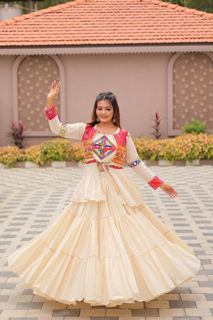 Women’s Pure Cotton Lehenga Choli with Gamthi Work, Designer Koti & 9 Meter Flair SurMira Fashion