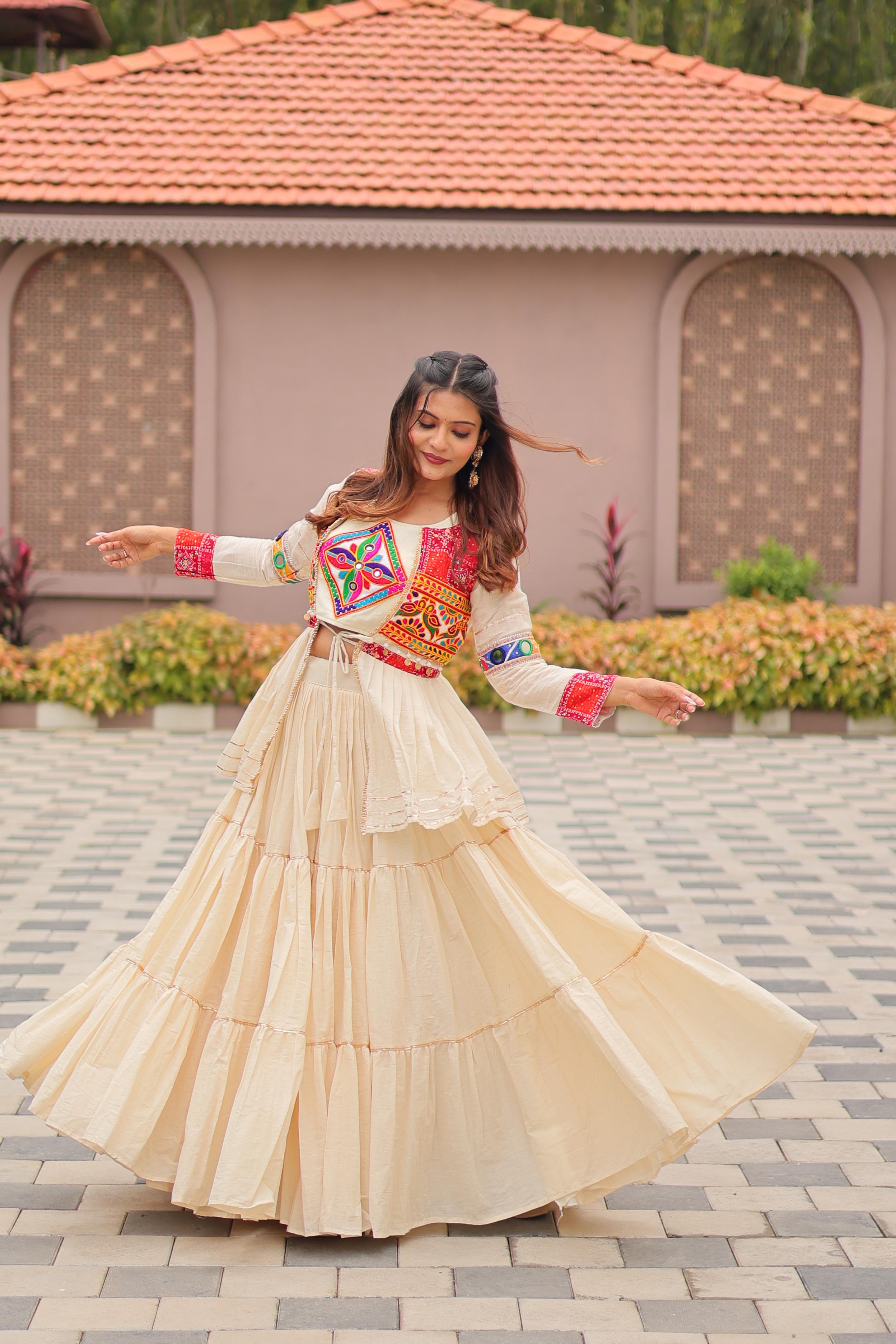 Women’s Pure Cotton Lehenga Choli with Gamthi Work, Designer Koti & 9 Meter Flair SurMira Fashion