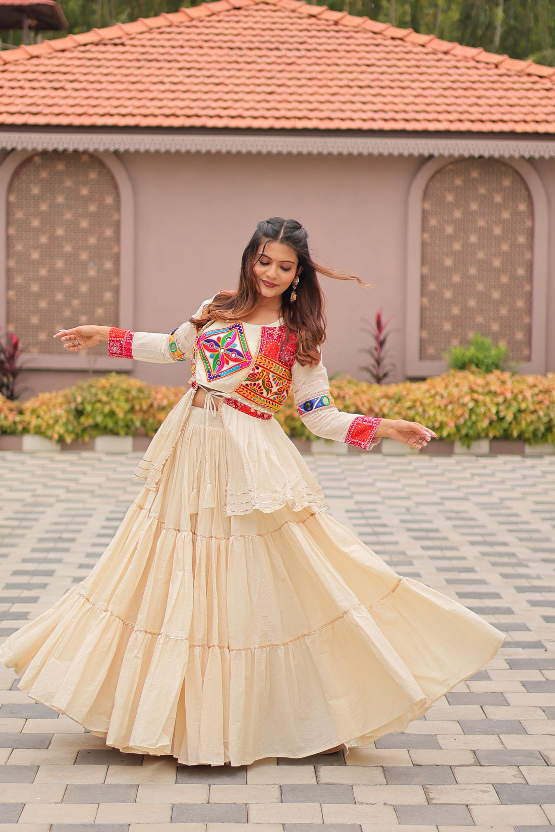 Women’s Pure Cotton Lehenga Choli with Gamthi Work, Designer Koti & 9 Meter Flair SurMira Fashion
