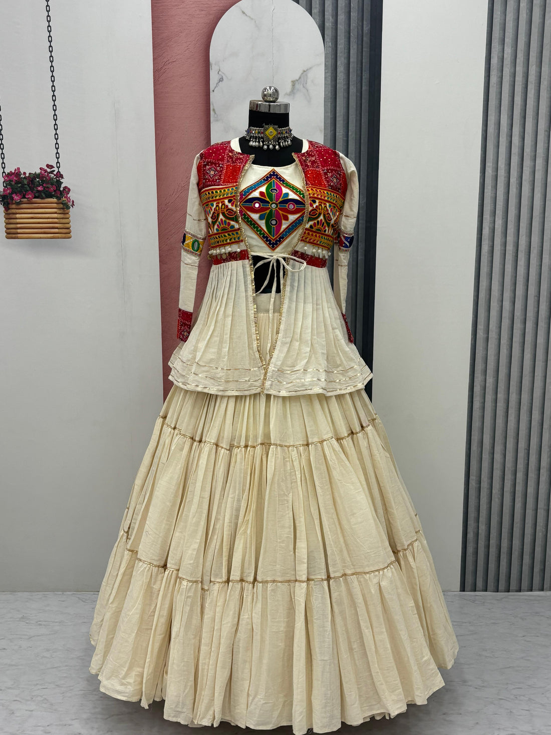Women’s Pure Cotton Lehenga Choli with Gamthi Work, Designer Koti & 9 Meter Flair SurMira Fashion