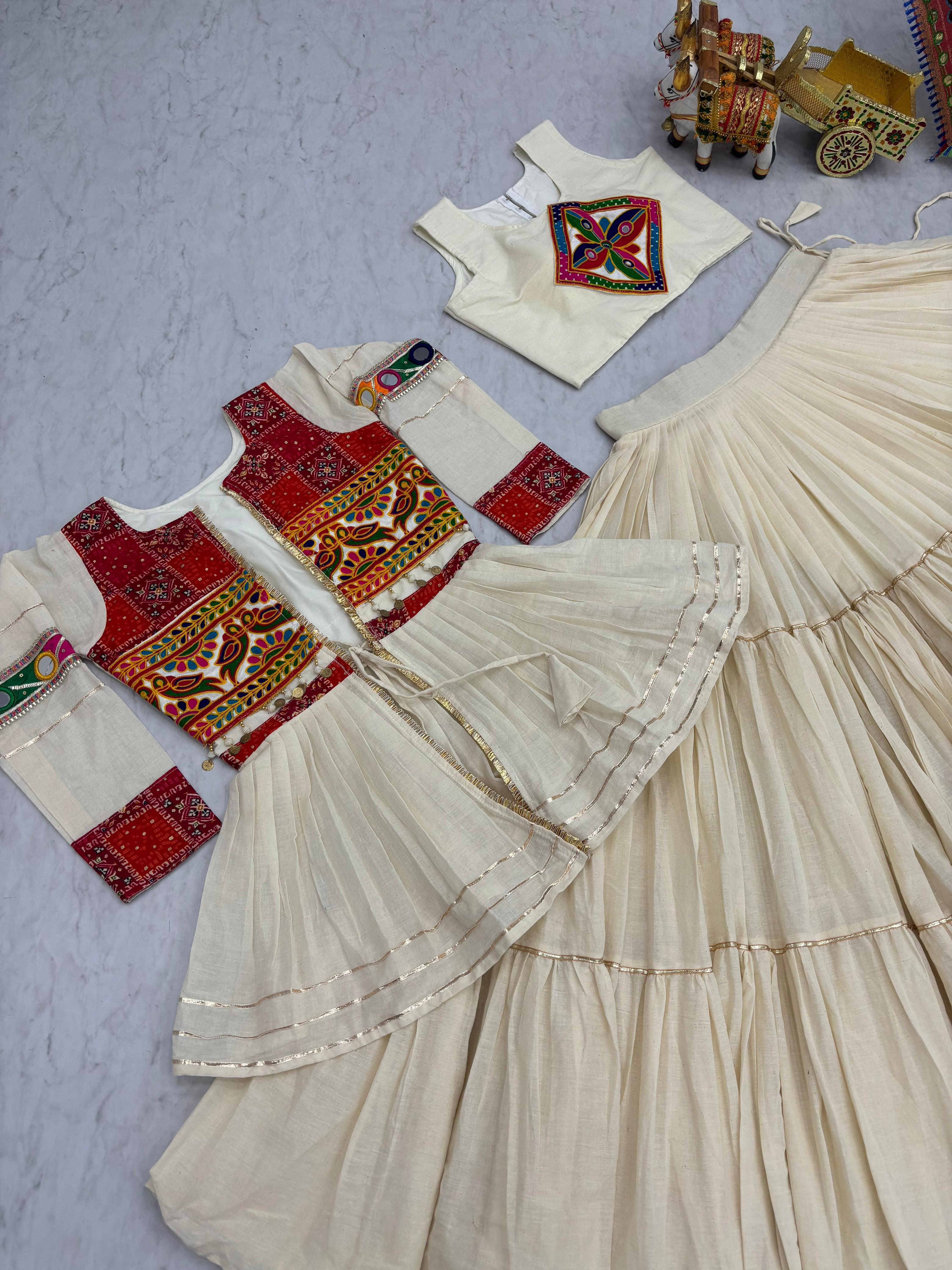 Women’s Pure Cotton Lehenga Choli with Gamthi Work, Designer Koti & 9 Meter Flair SurMira Fashion