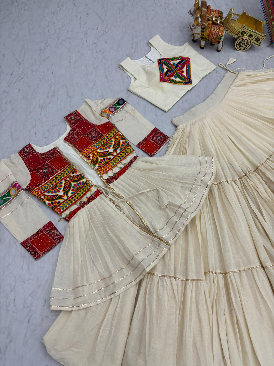 Women’s Pure Cotton Lehenga Choli with Gamthi Work, Designer Koti & 9 Meter Flair SurMira Fashion