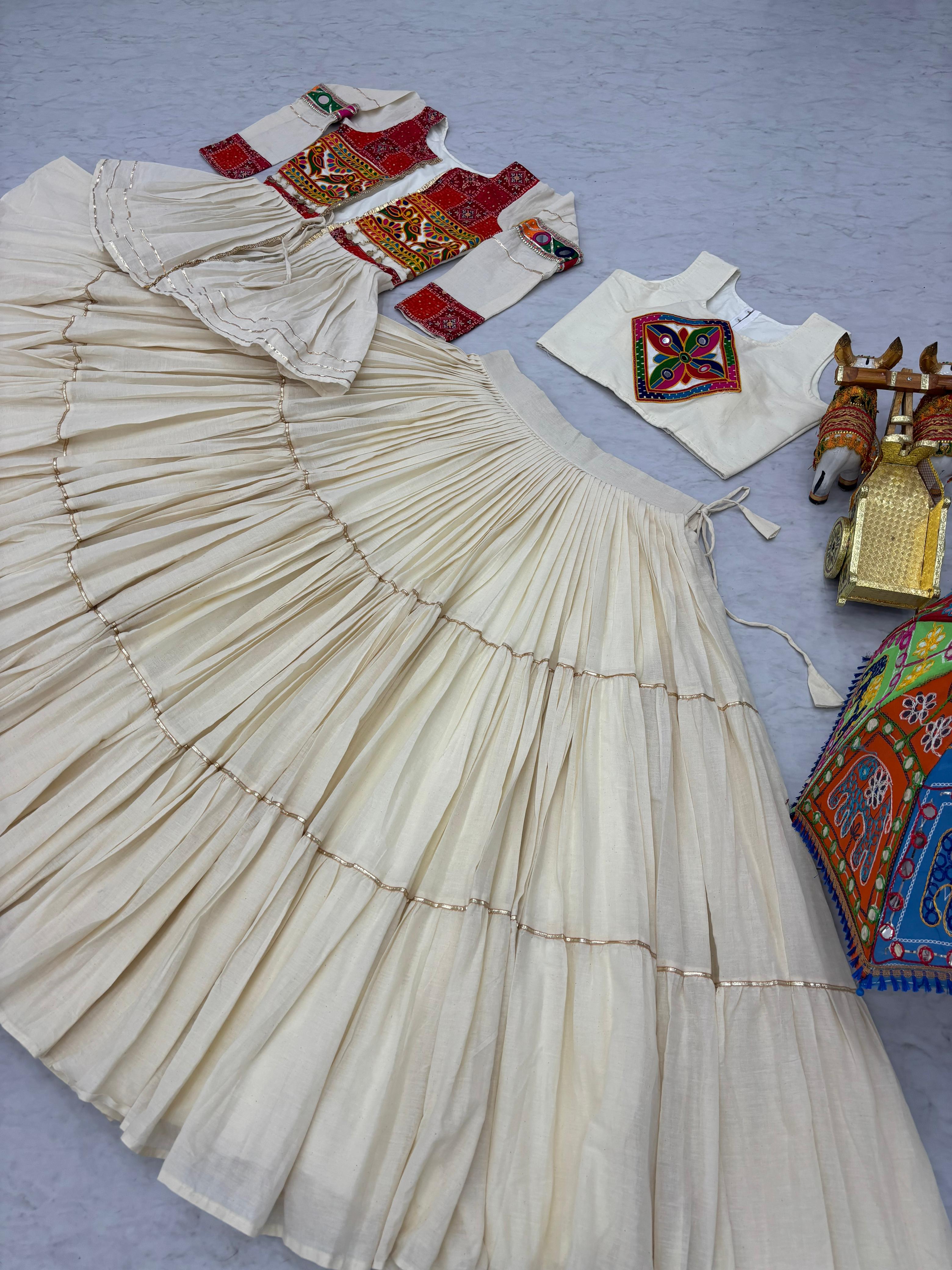 Women’s Pure Cotton Lehenga Choli with Gamthi Work, Designer Koti & 9 Meter Flair SurMira Fashion