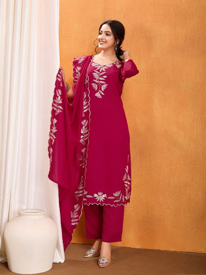 Women’s Pure Vichitra Silk Kurti Pant Set with Sequence Embroidery & Dupatta SurMira Fashion