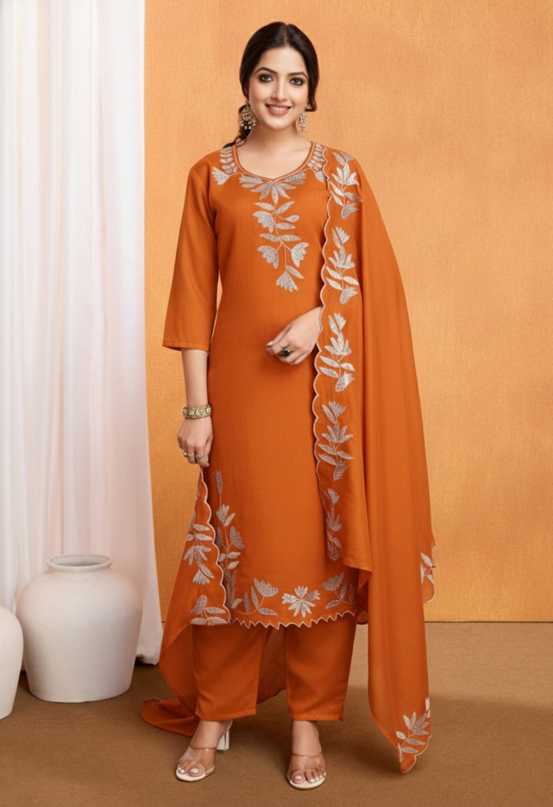 Women’s Pure Vichitra Silk Kurti Pant Set with Sequence Embroidery & Dupatta SurMira Fashion