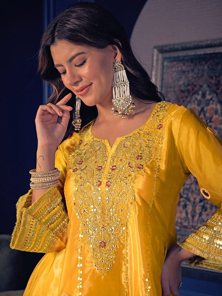 Designer Pure Silk Crepe Kurti Palazzo Set for Women SurMira Fashion