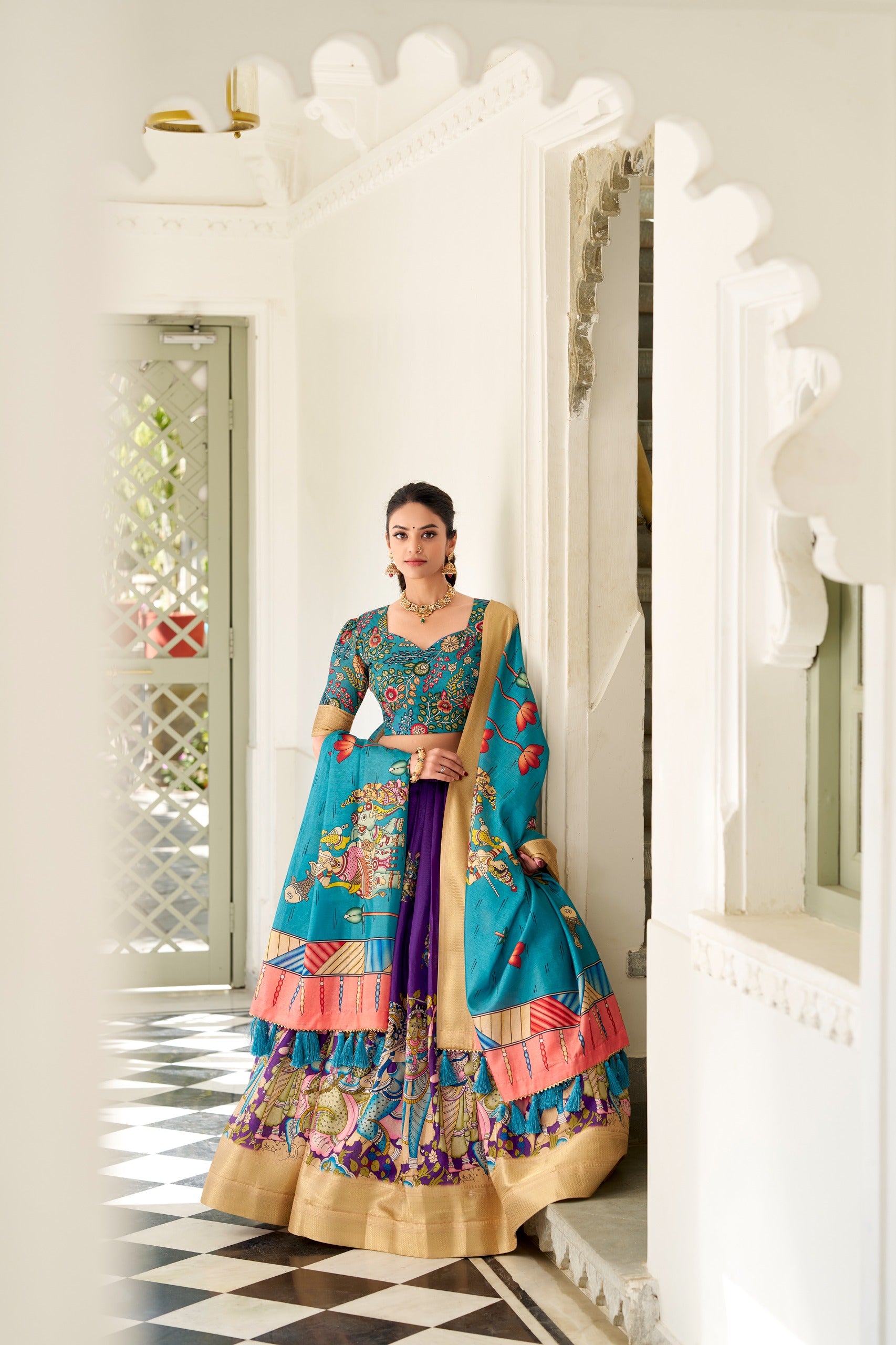 Designer Dola Silk Kalamkari Lehenga Choli for Women SurMira Fashion