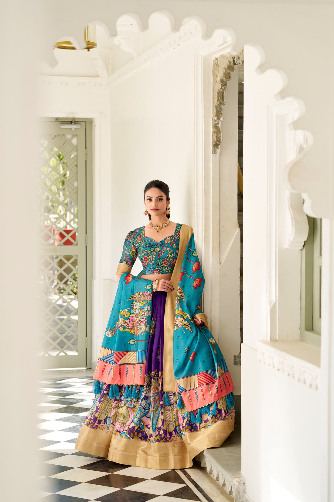 Designer Dola Silk Kalamkari Lehenga Choli for Women SurMira Fashion