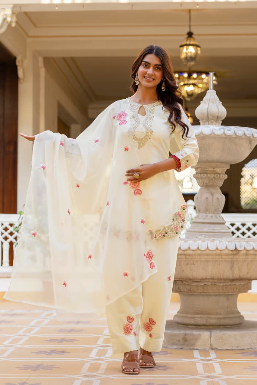 Women's Designer Japan Satin Kurti with Organza Taby Dupatta