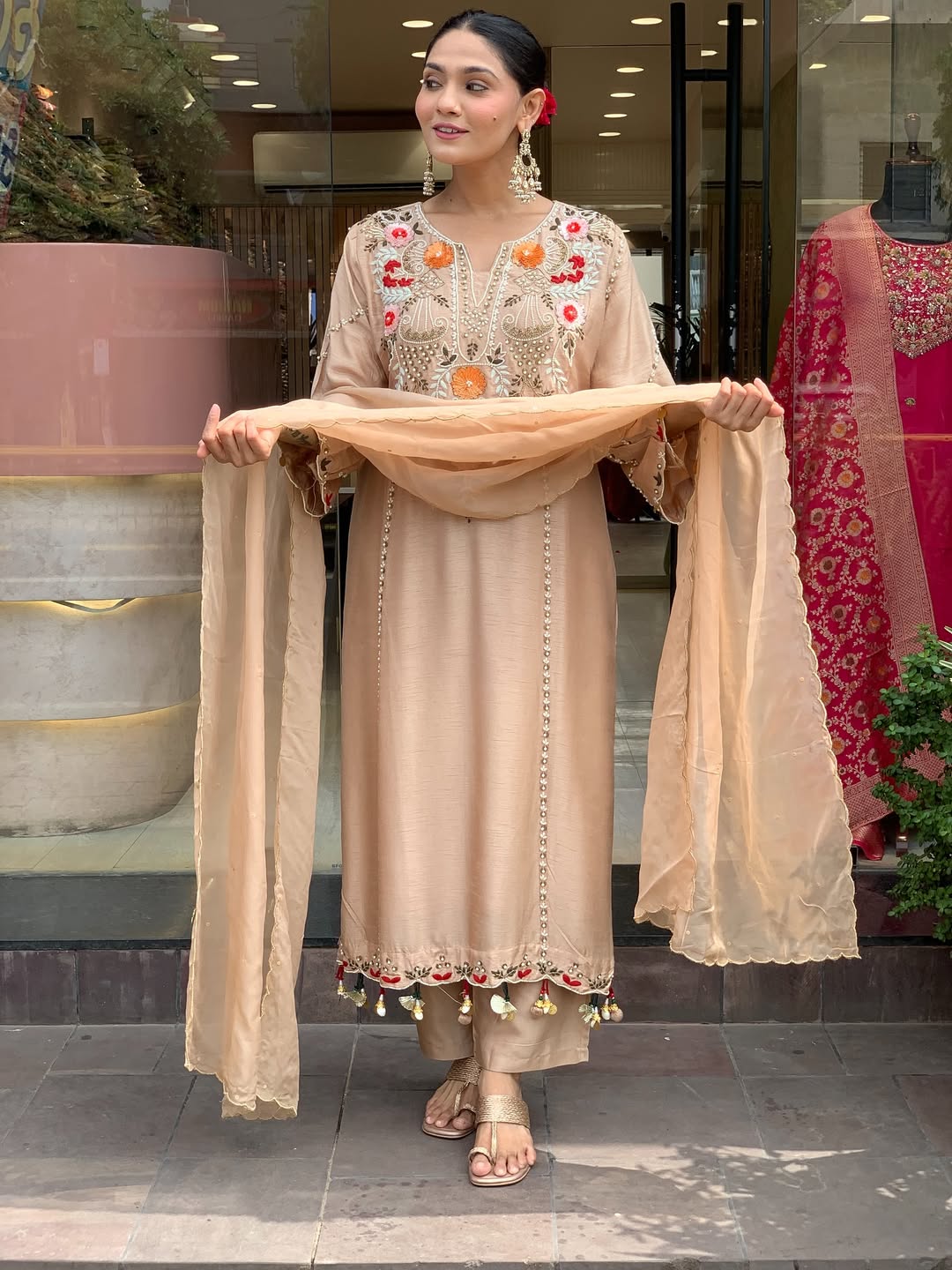 Elegant Viscose Chanderi Silk Kurti Set with Sequence Work