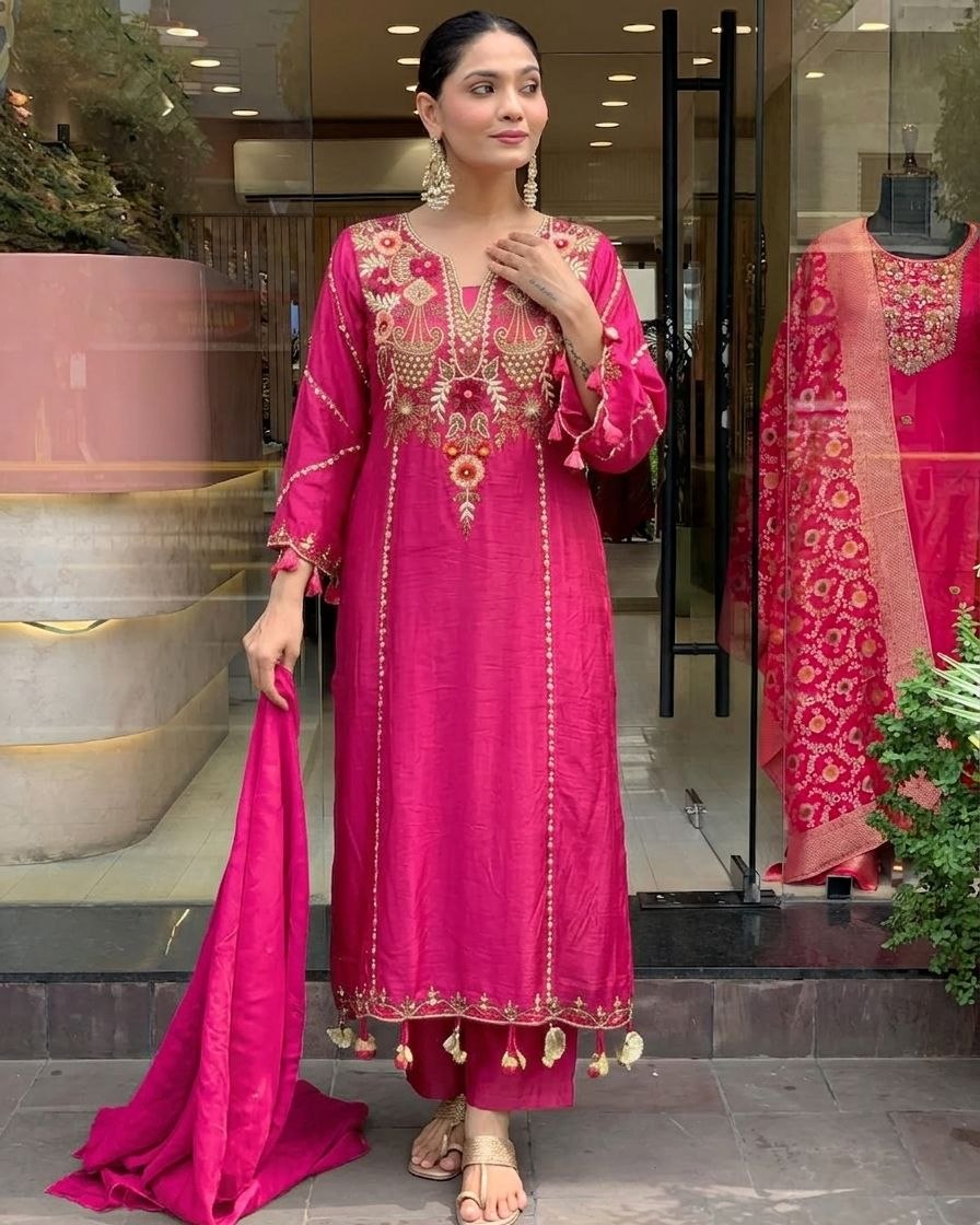 Elegant Viscose Chanderi Silk Kurti Set with Sequence Work