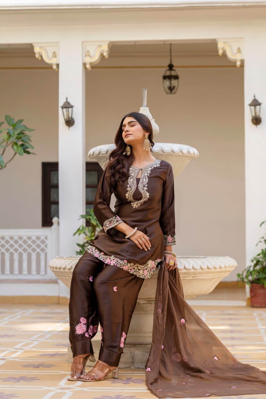 Women's Designer Japan Satin Kurti with Organza Taby Dupatta