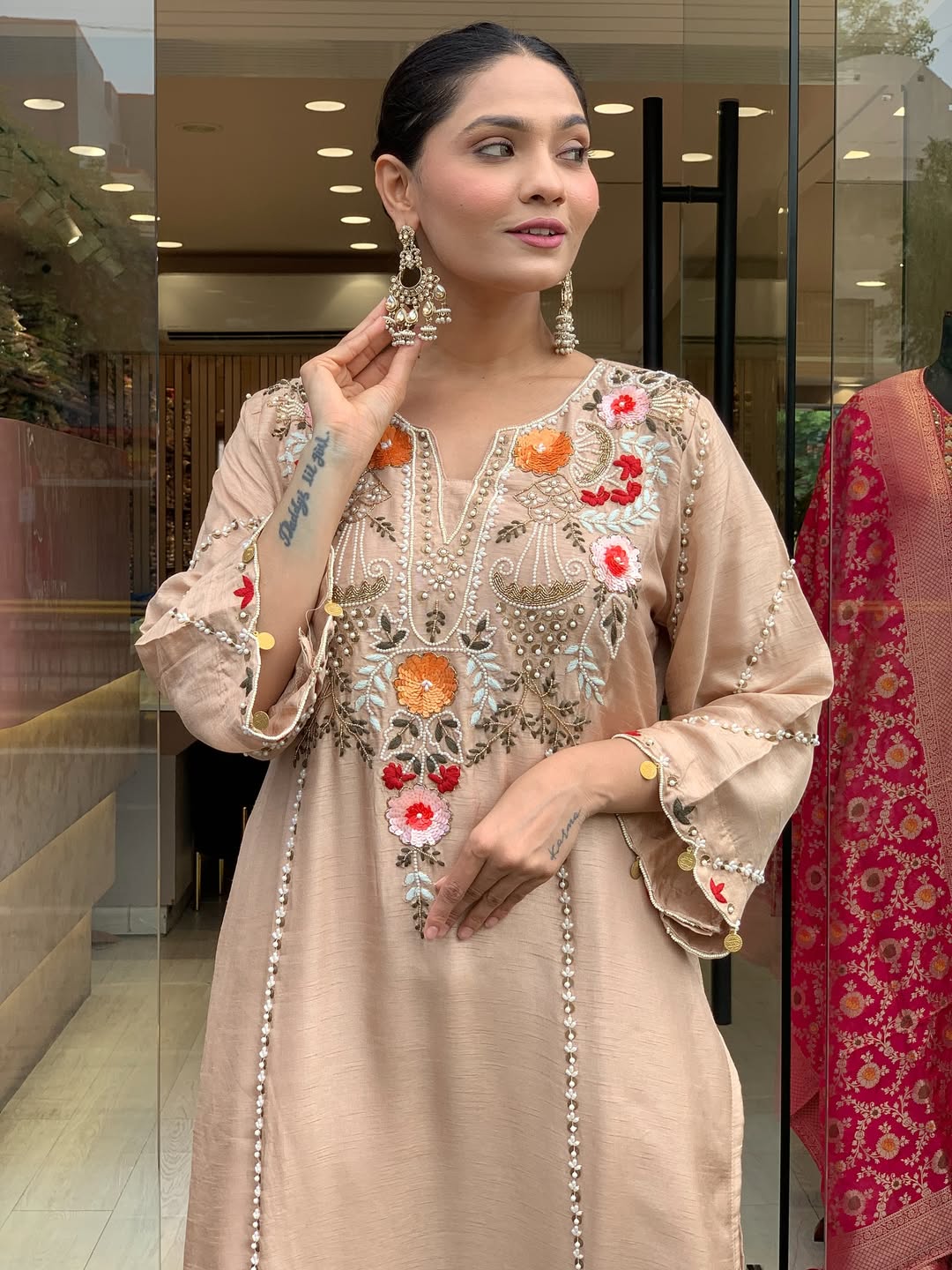 Elegant Viscose Chanderi Silk Kurti Set with Sequence Work