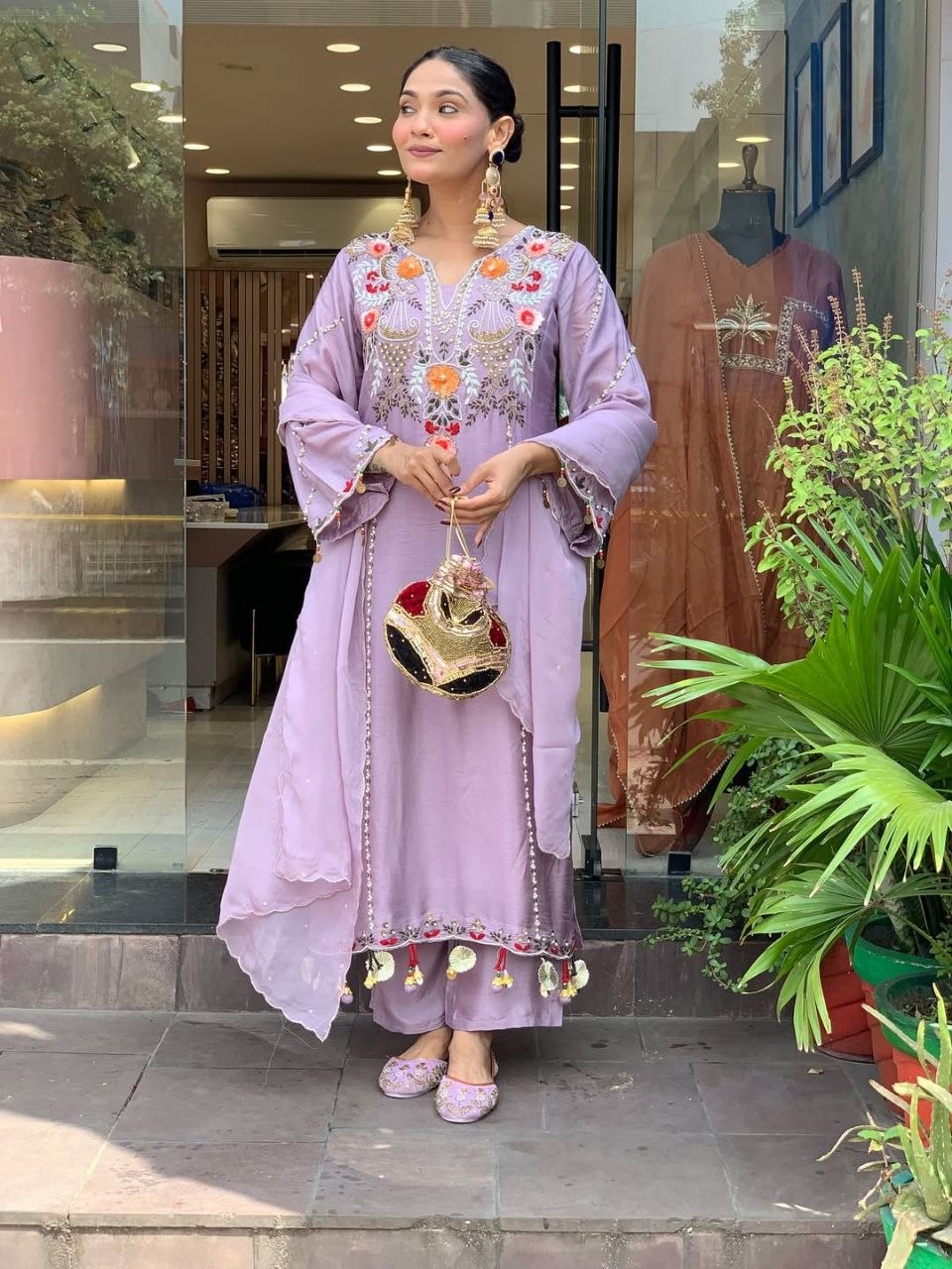 Elegant Viscose Chanderi Silk Kurti Set with Sequence Work