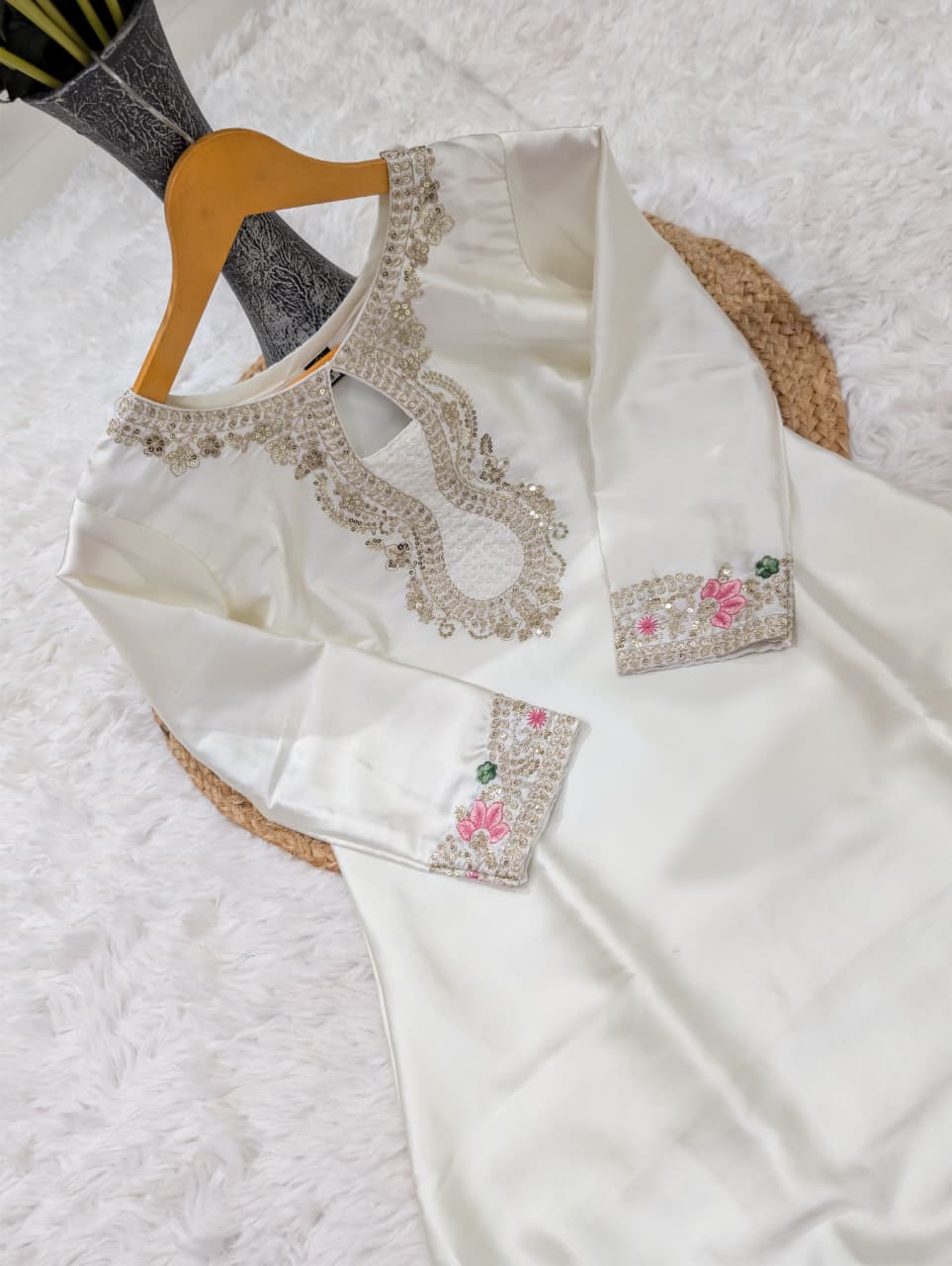 Women's Designer Japan Satin Kurti with Organza Taby Dupatta