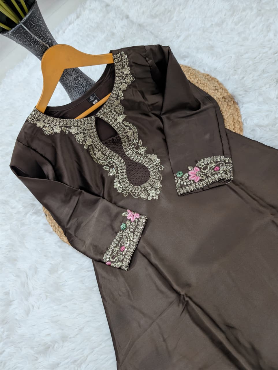 Women's Designer Japan Satin Kurti with Organza Taby Dupatta