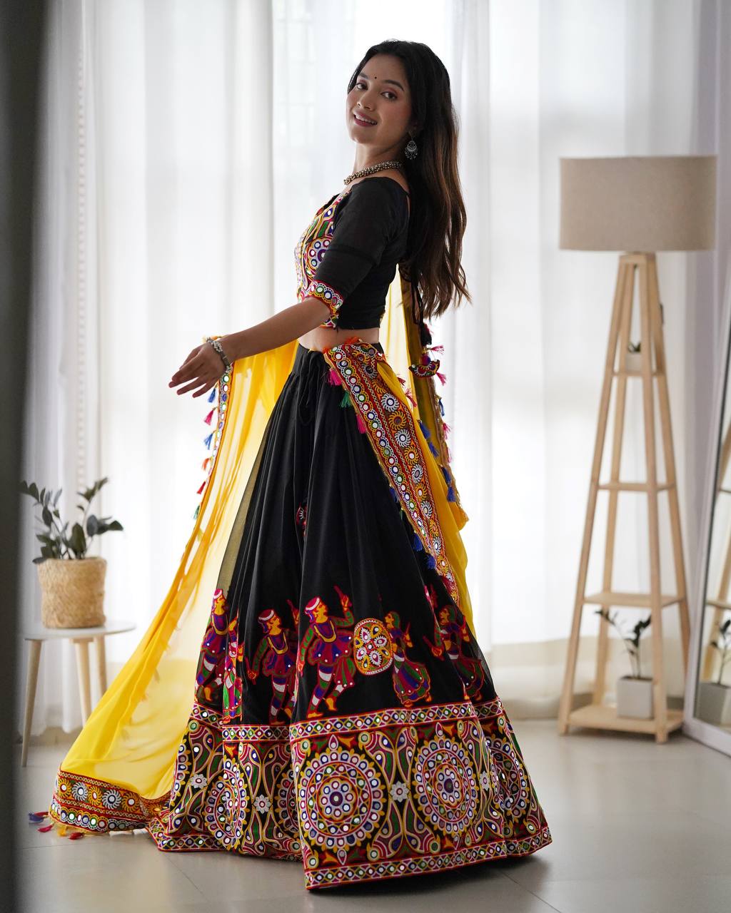 Women’s Faux Georgette Lehenga Choli with Original Mirror & Chain Stitch Work SurMira Fashion