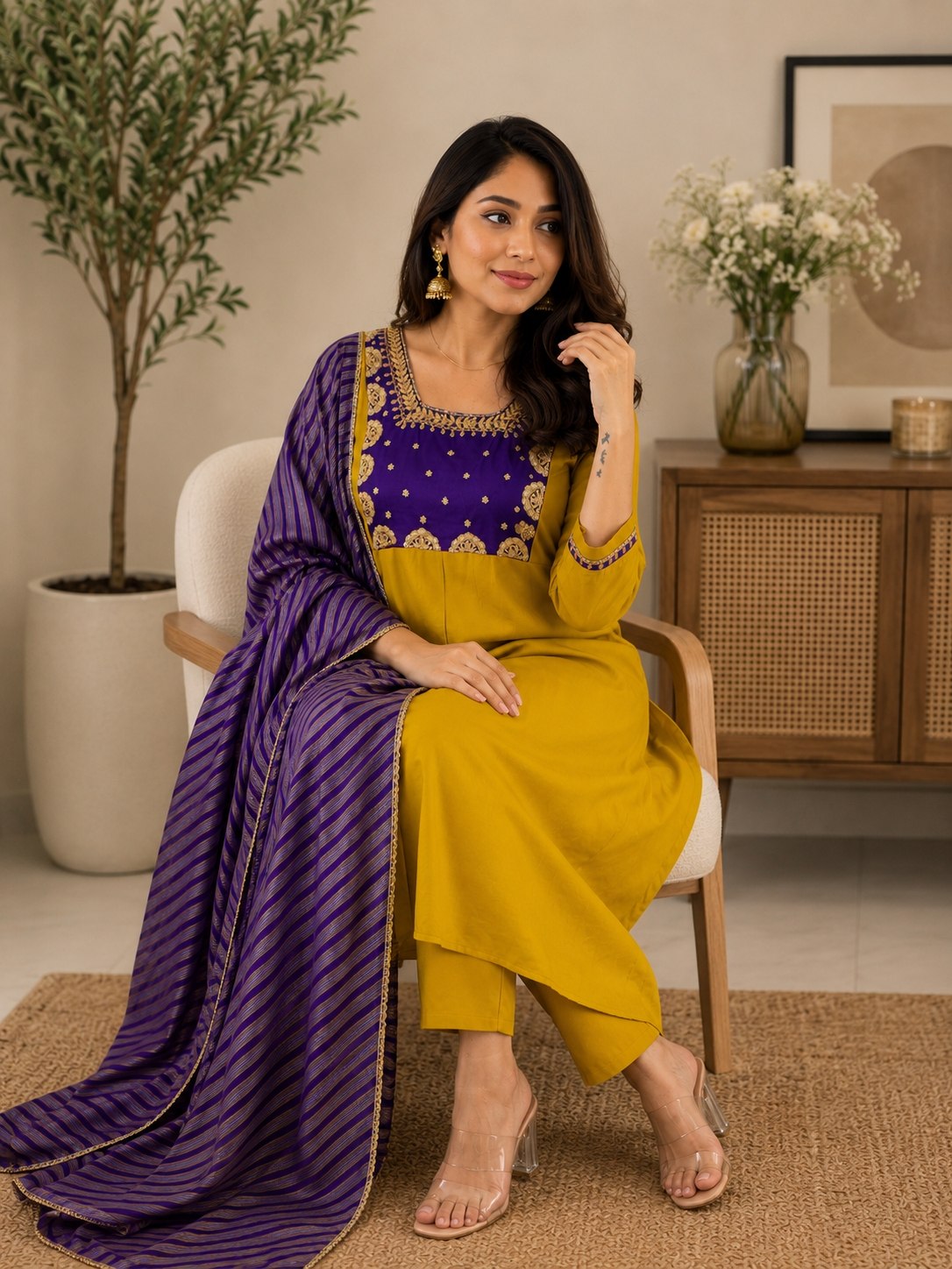 Women's Festive Wear Chanderi Suit Set with Sequence Embroidery Work