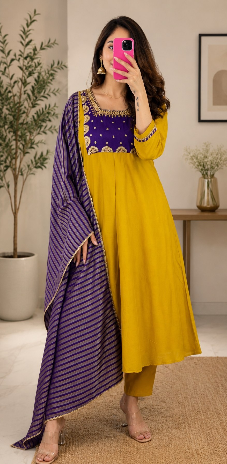 Women's Festive Wear Chanderi Suit Set with Sequence Embroidery Work