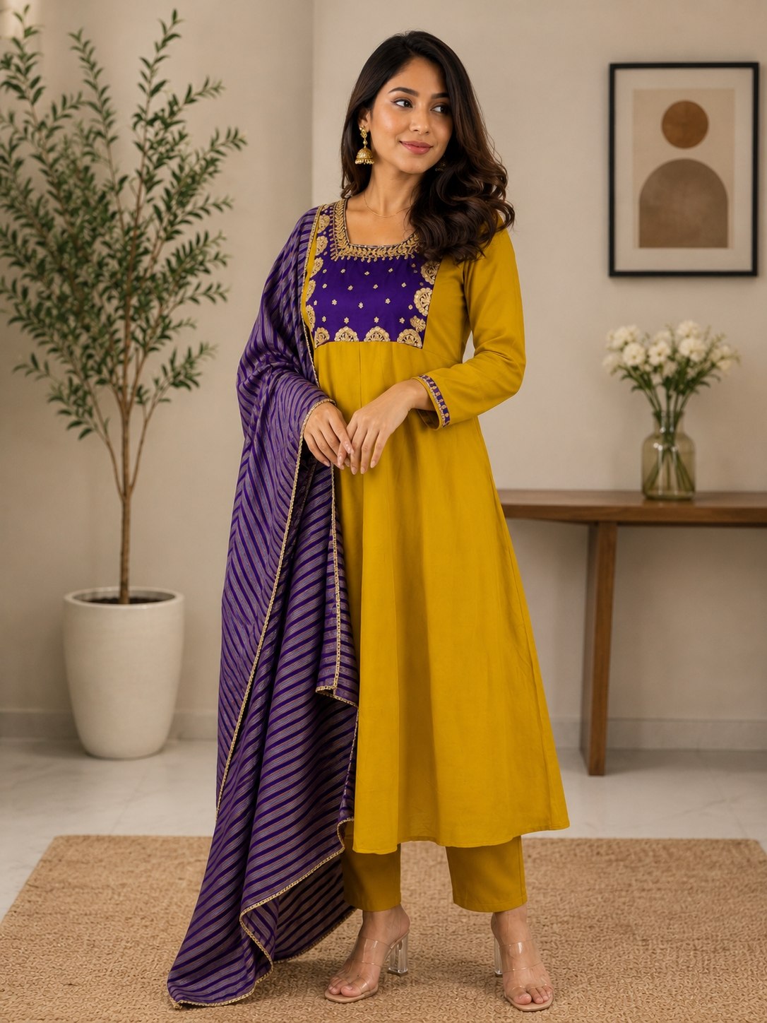 Women's Festive Wear Chanderi Suit Set with Sequence Embroidery Work
