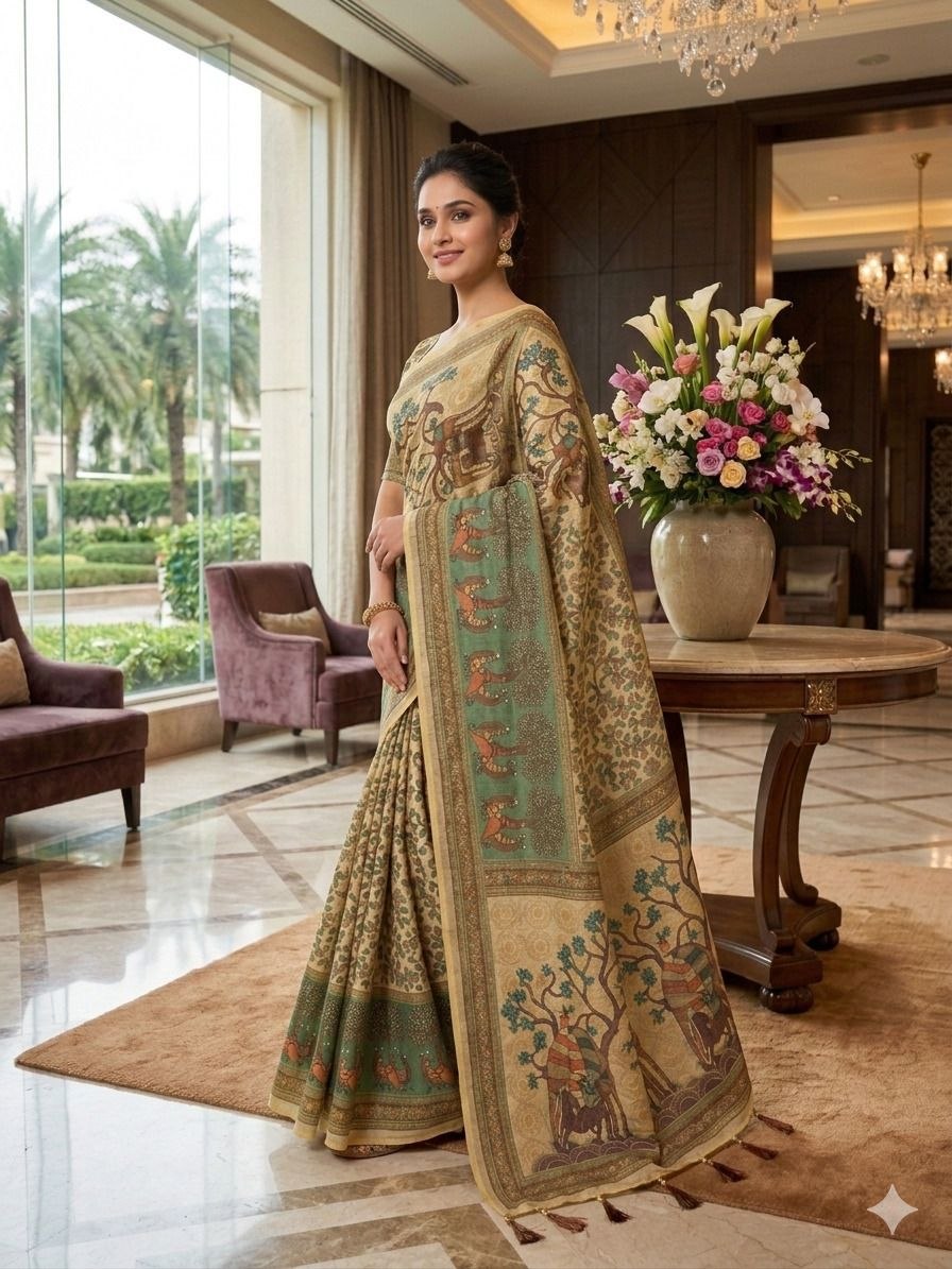 Women’s Soft Premium Handloom Digital Print Saree with Rich Pallu & Blouse Piece