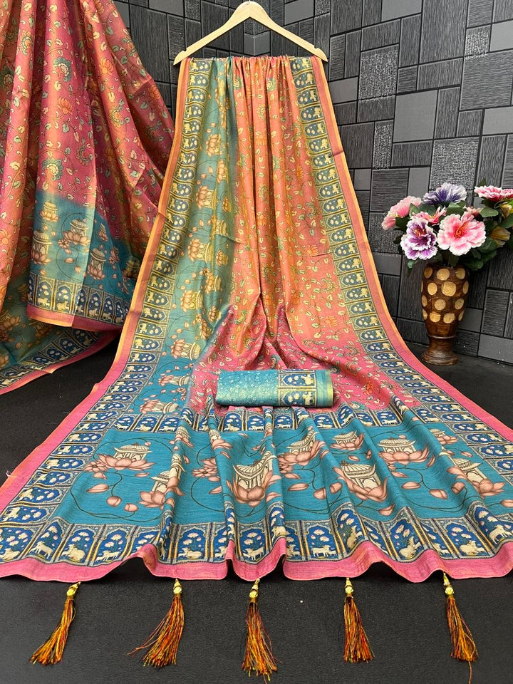 Women’s Soft Premium Handloom Digital Print Saree with Rich Pallu & Blouse Piece SurMira Fashion