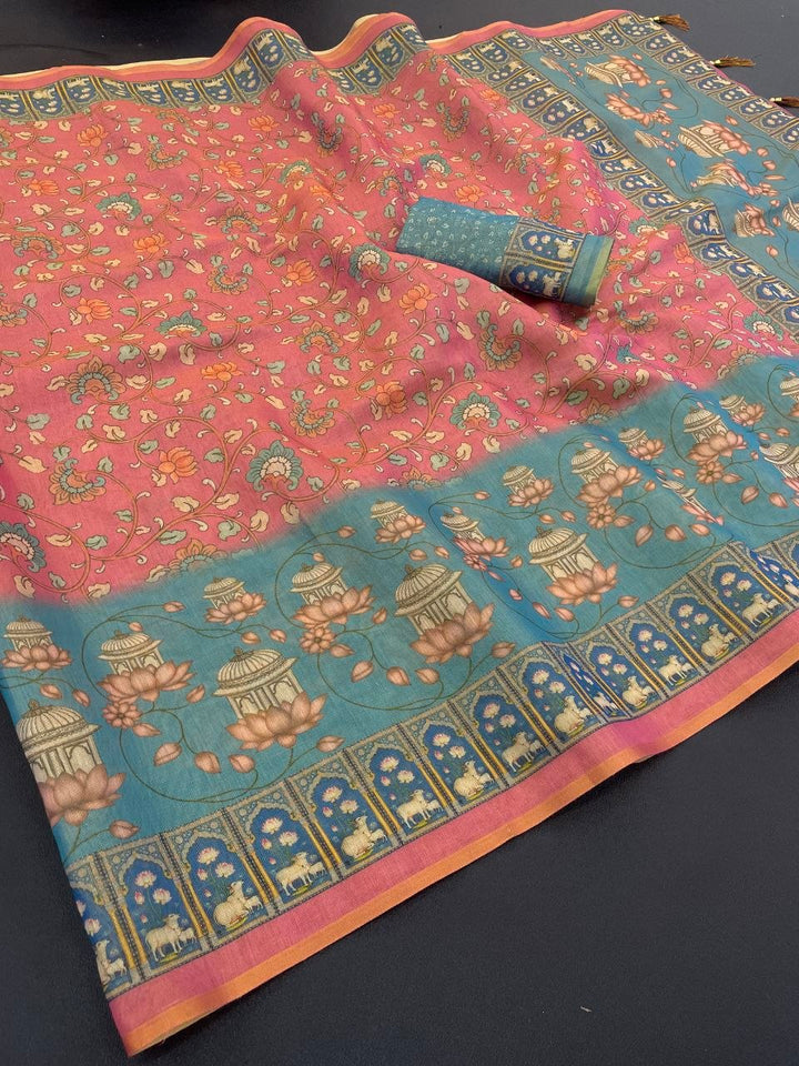 Premium Digital Print Saree with Heavy Border and Blouse Piece SurMira Fashion
