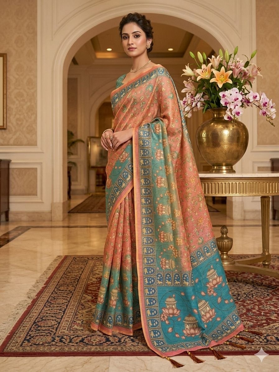 Premium Digital Print Saree with Heavy Border and Blouse Piece