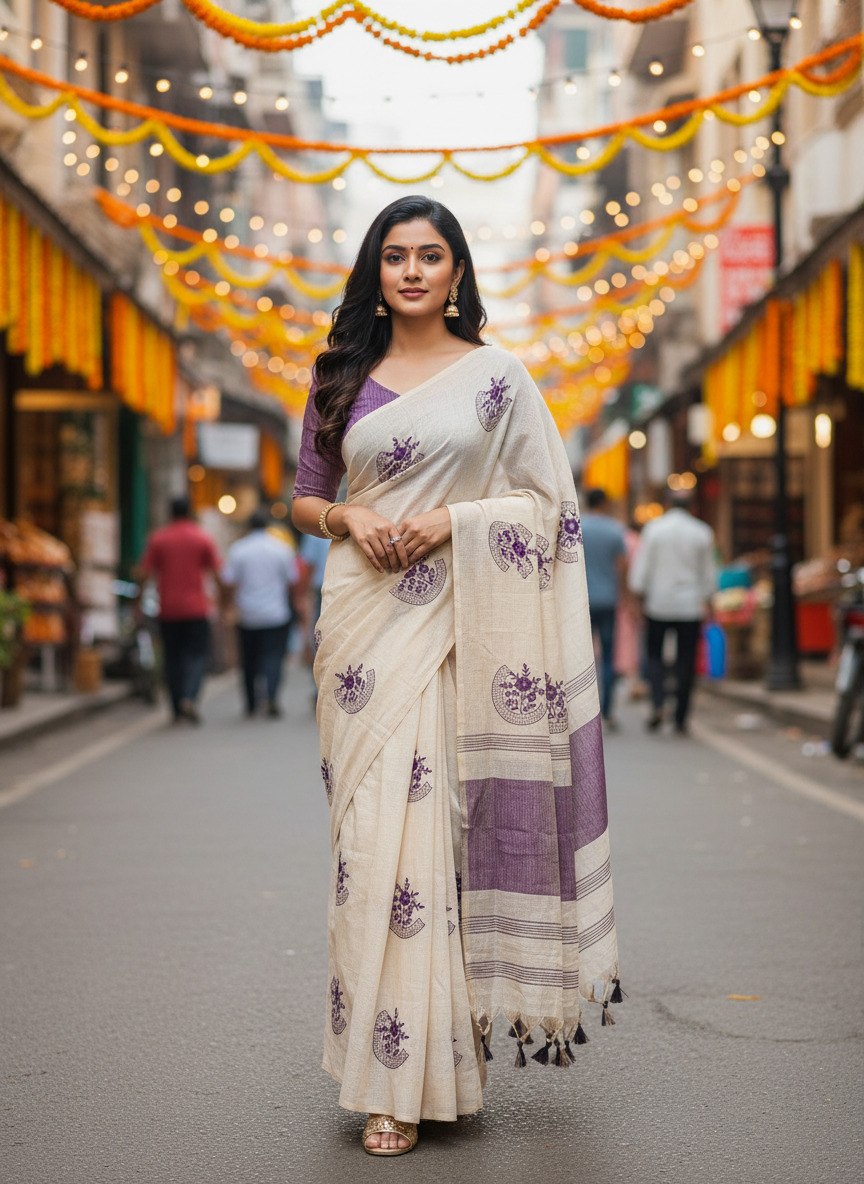 Premium Mysore Silk Linen Saree with Embroidery Work